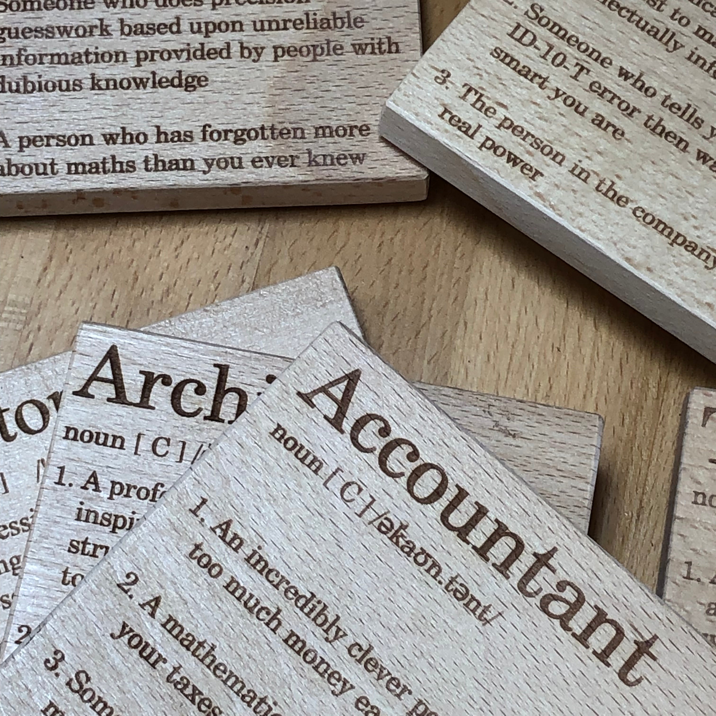 Collection - colleague, office, graduation, new job, secret santa - wooden coasters and mugs