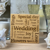 Wedding word map coaster - wood