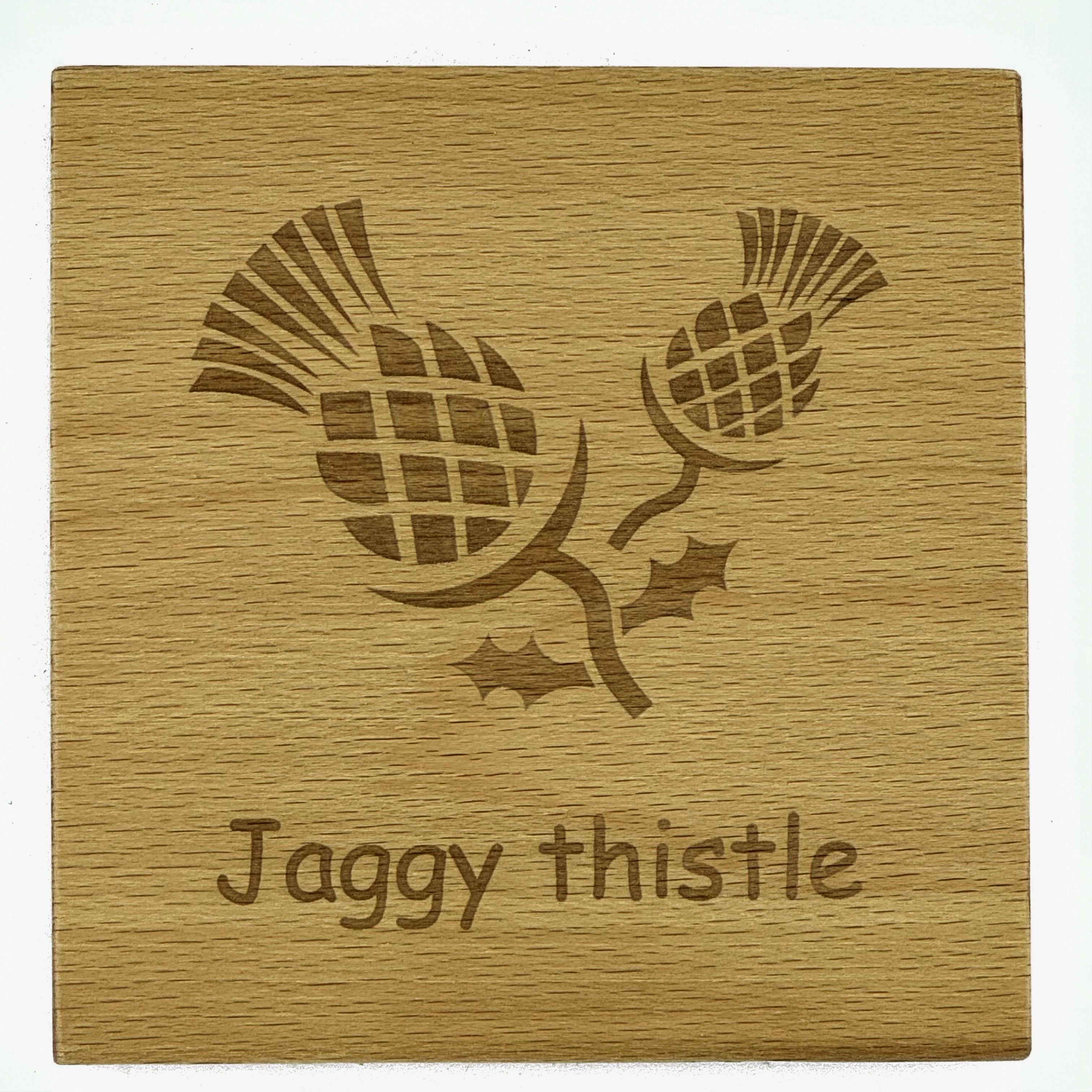 Wooden coaster gift - Scottish jaggy thistle - varnished for protection