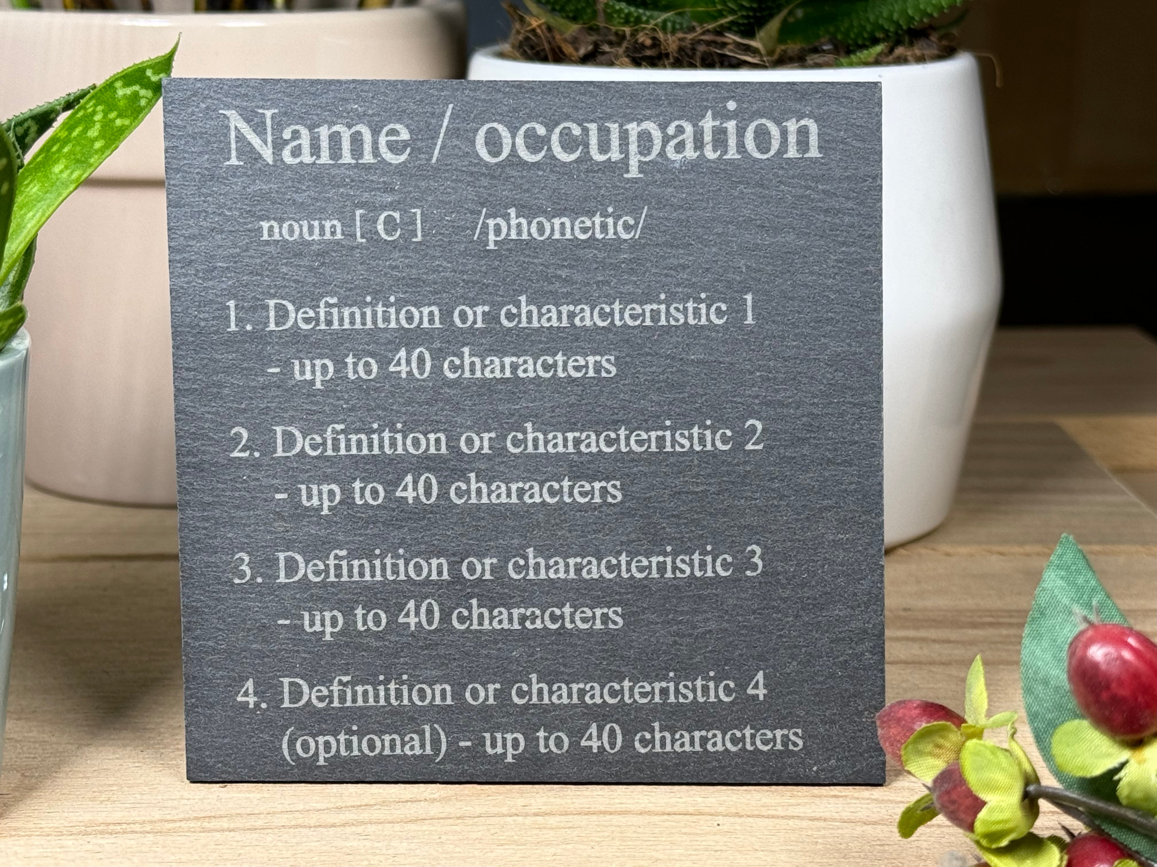 Personalised definition coaster - slate