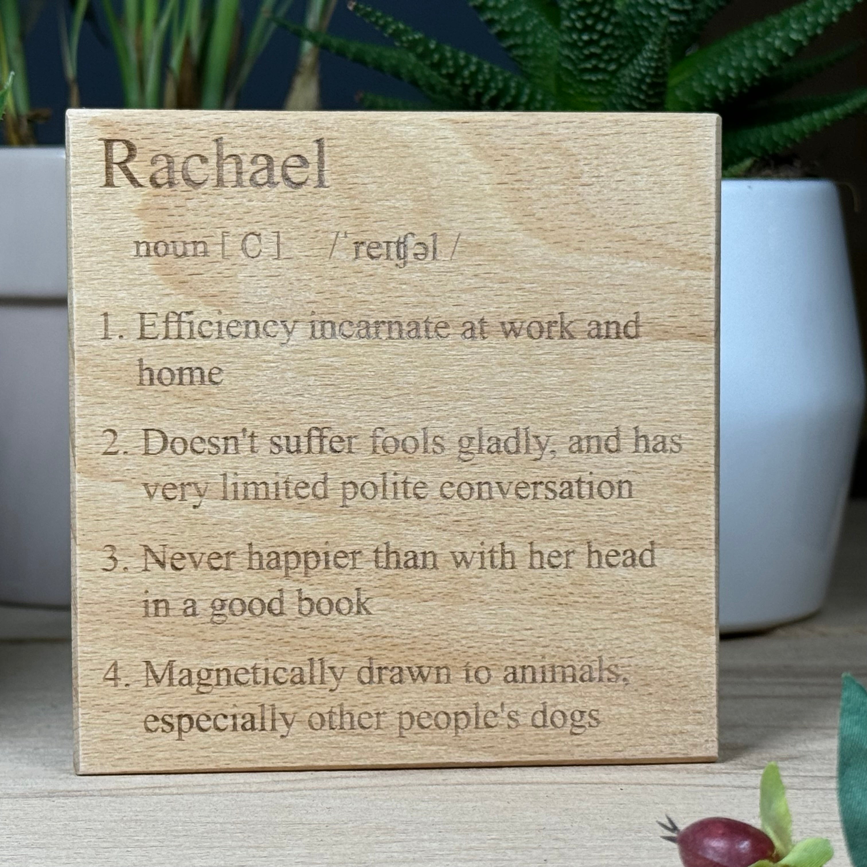 Personalised definition coaster - wood - example