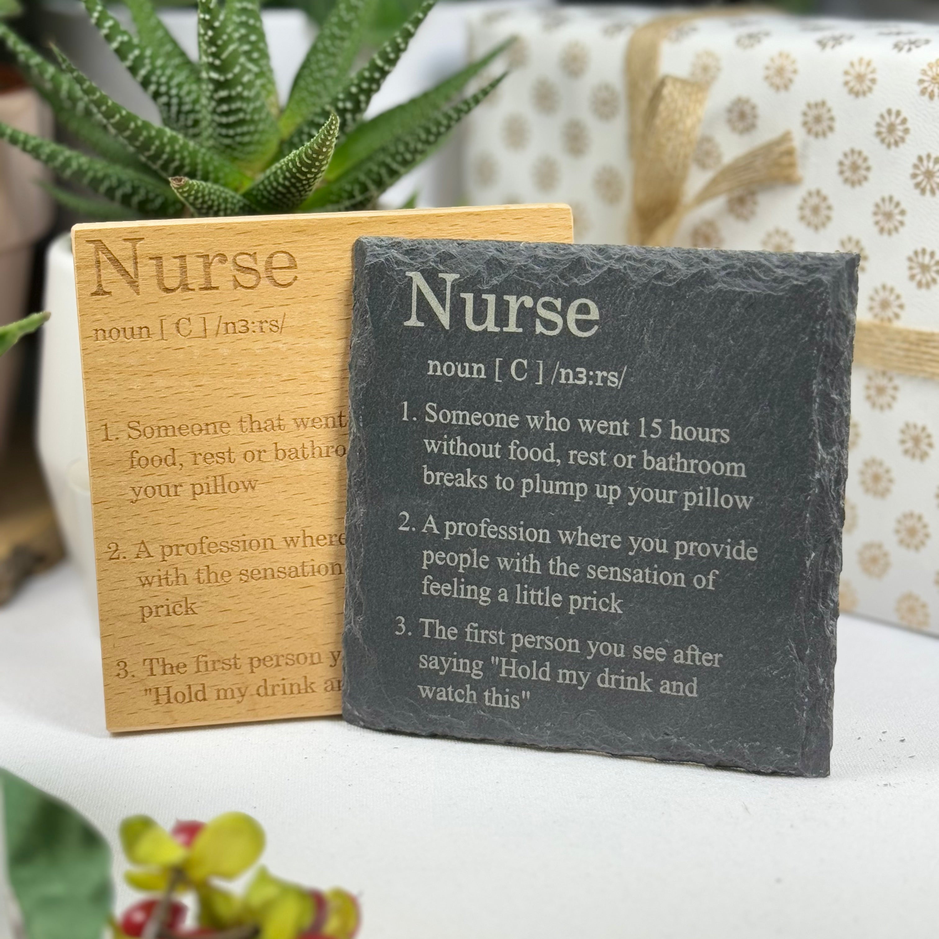 Wooden or slate coaster - occupation - nurse