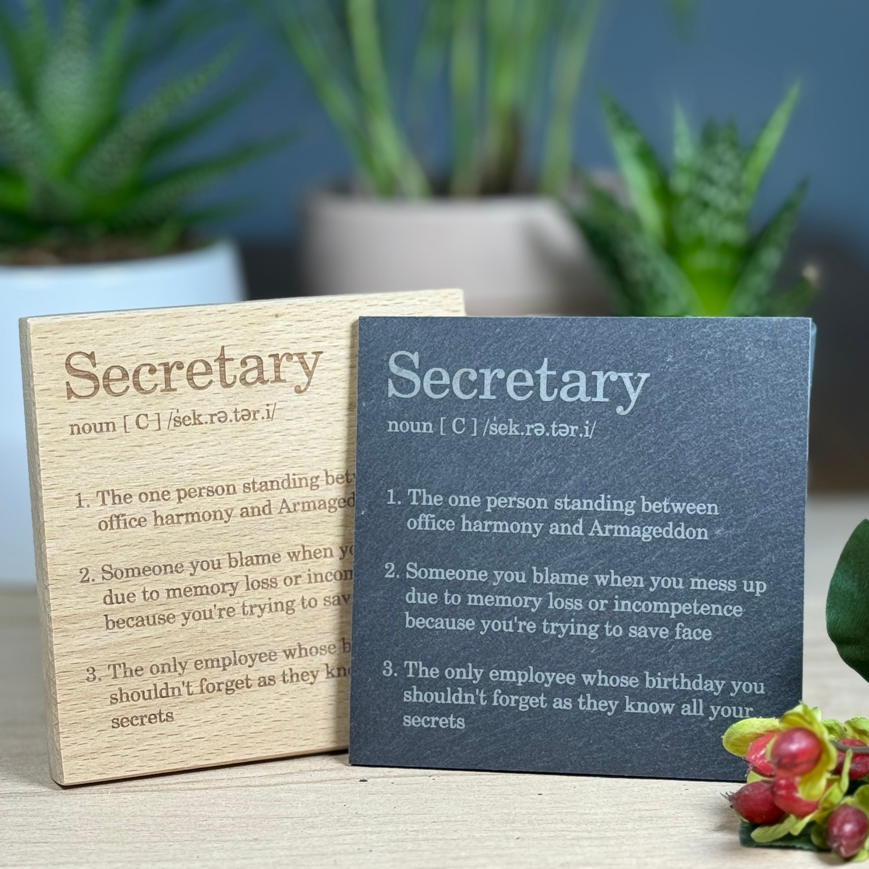 Wood or slate coaster - occupation - secretary