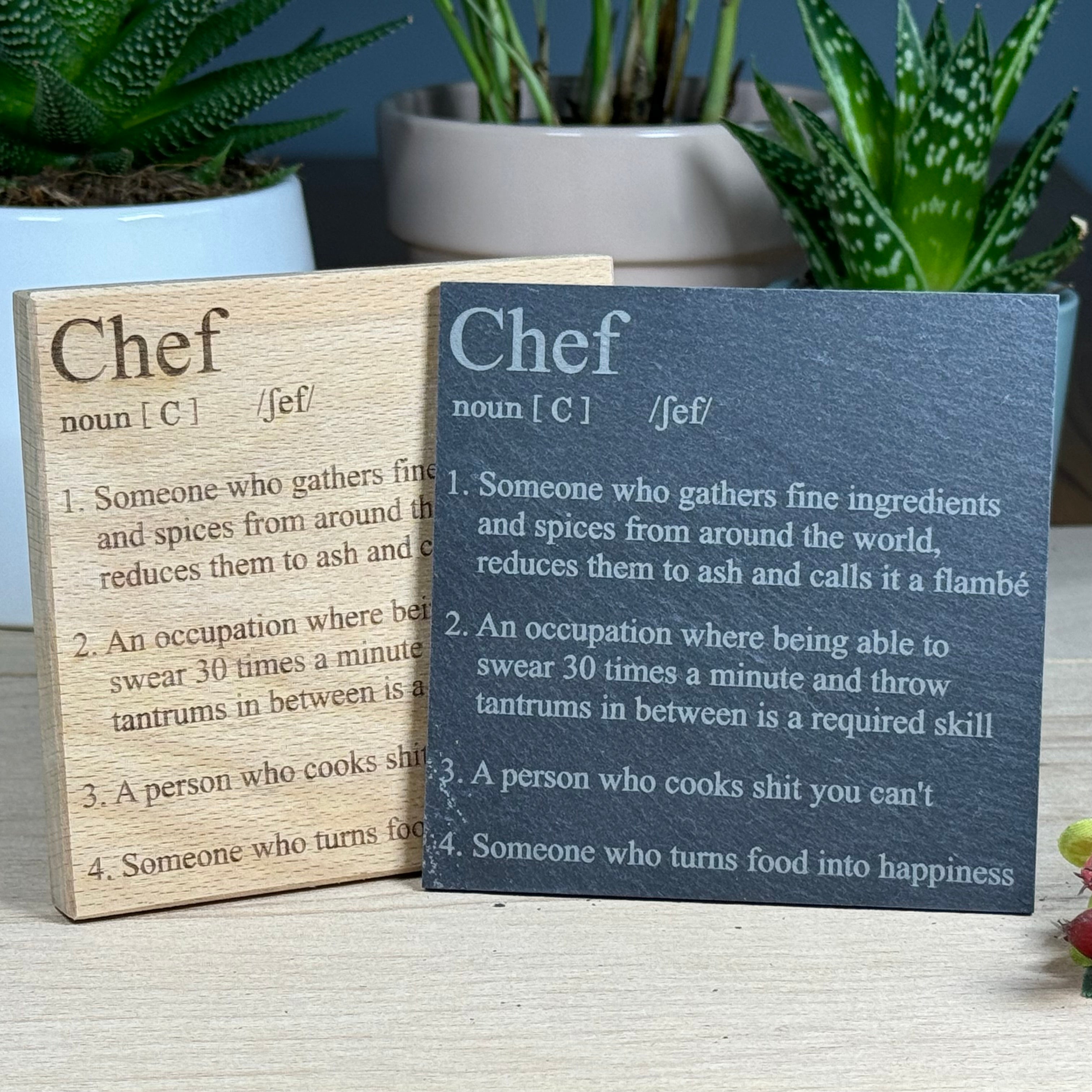 Wood or slate coaster - occupations - chef