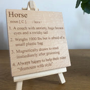 Handmade wooden coaster - horse definition