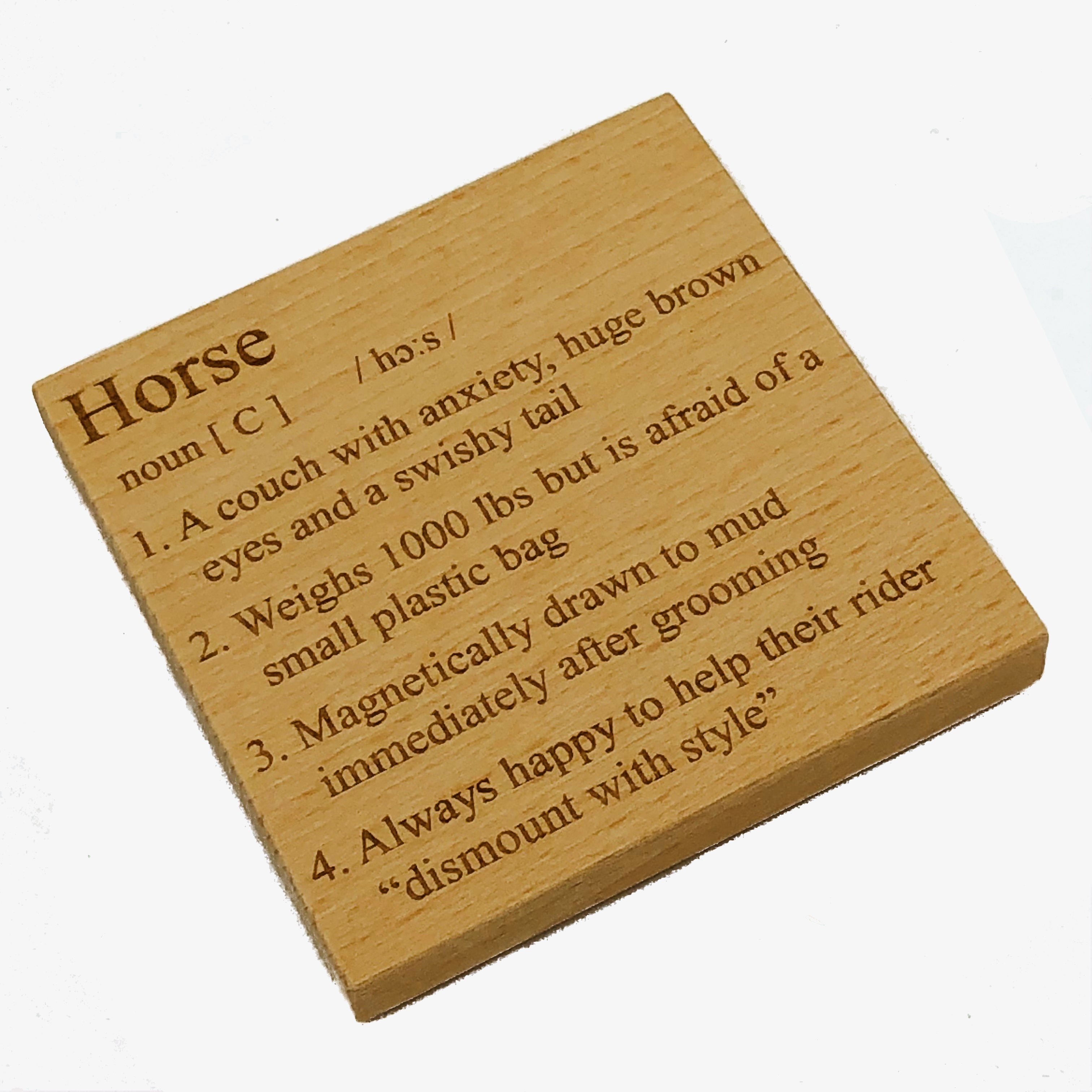 Handmade wooden coaster - horse definition