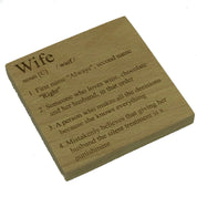 Wooden coaster - family definitions - wedding - wife