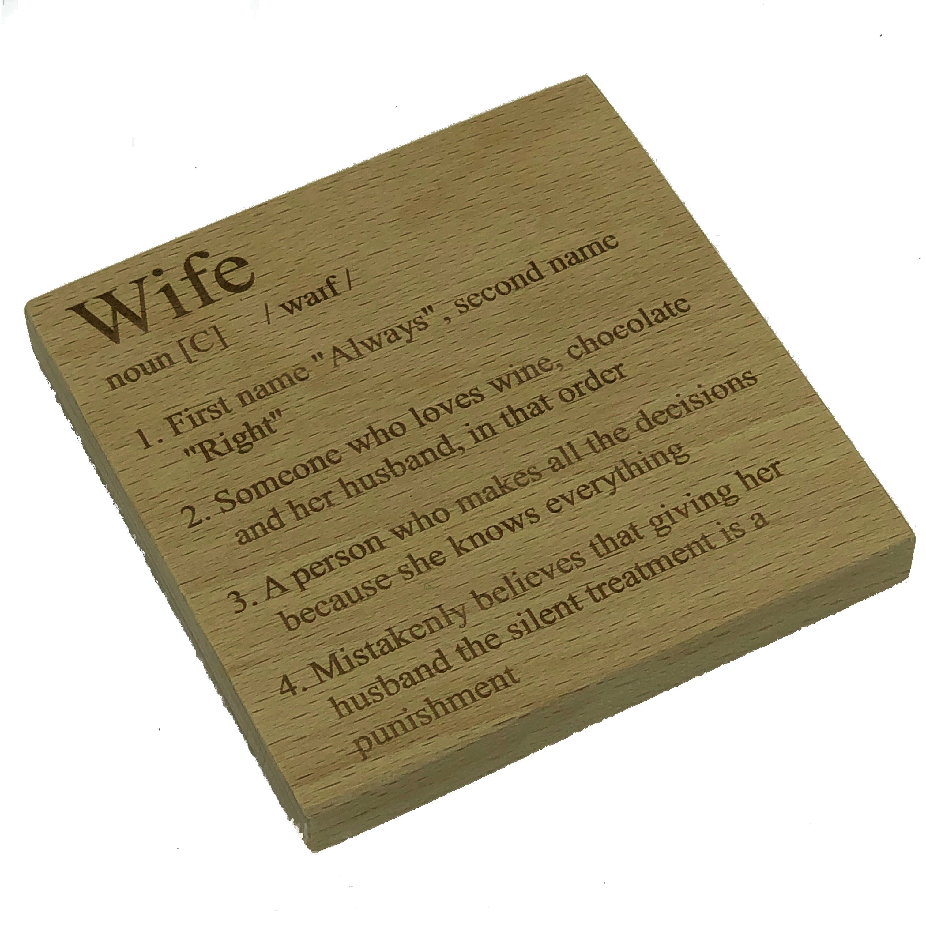 Wooden coaster - family definitions - wedding - wife