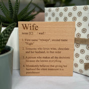 Wooden coaster - family definitions - wedding - wife