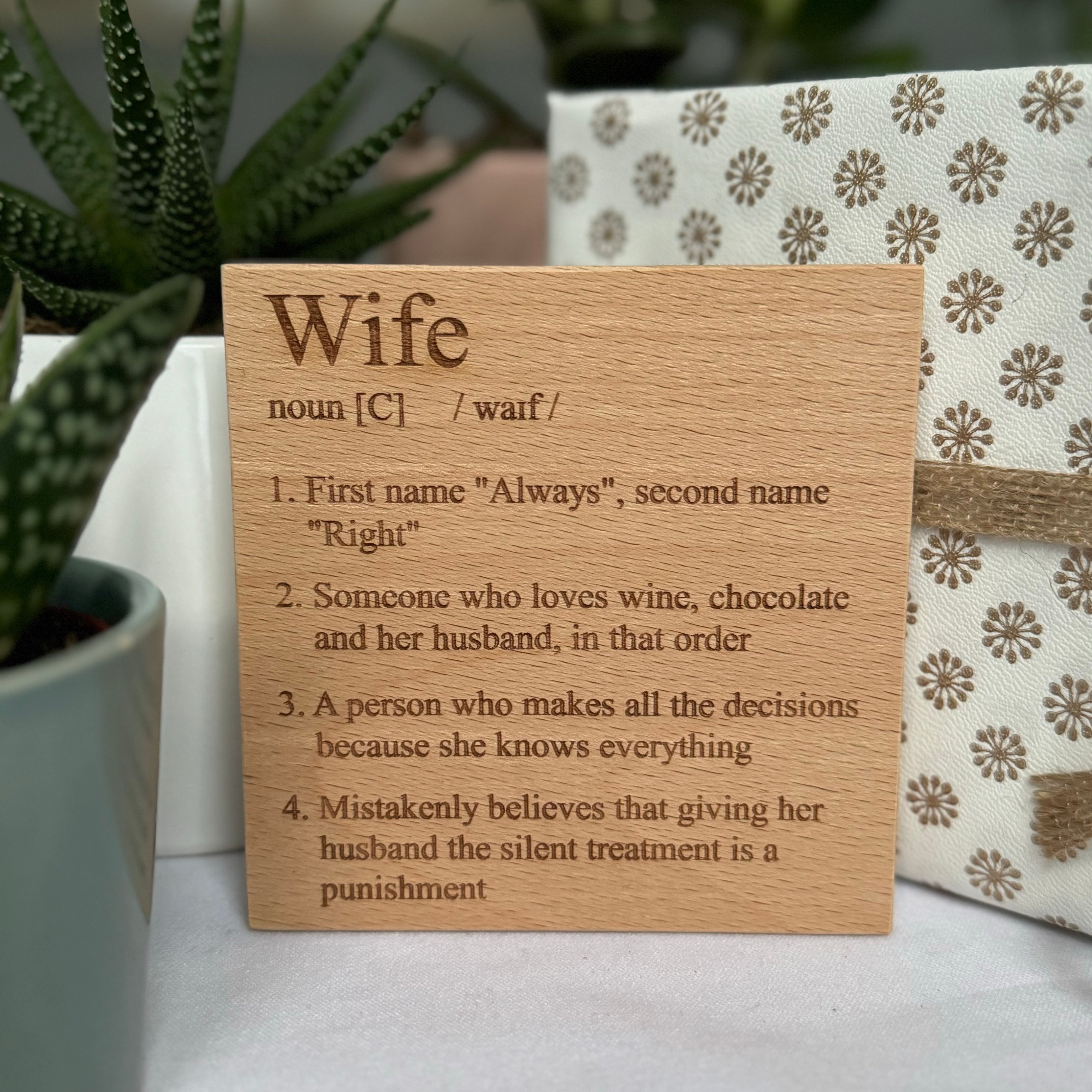 Wooden coaster - family definitions - wedding - wife