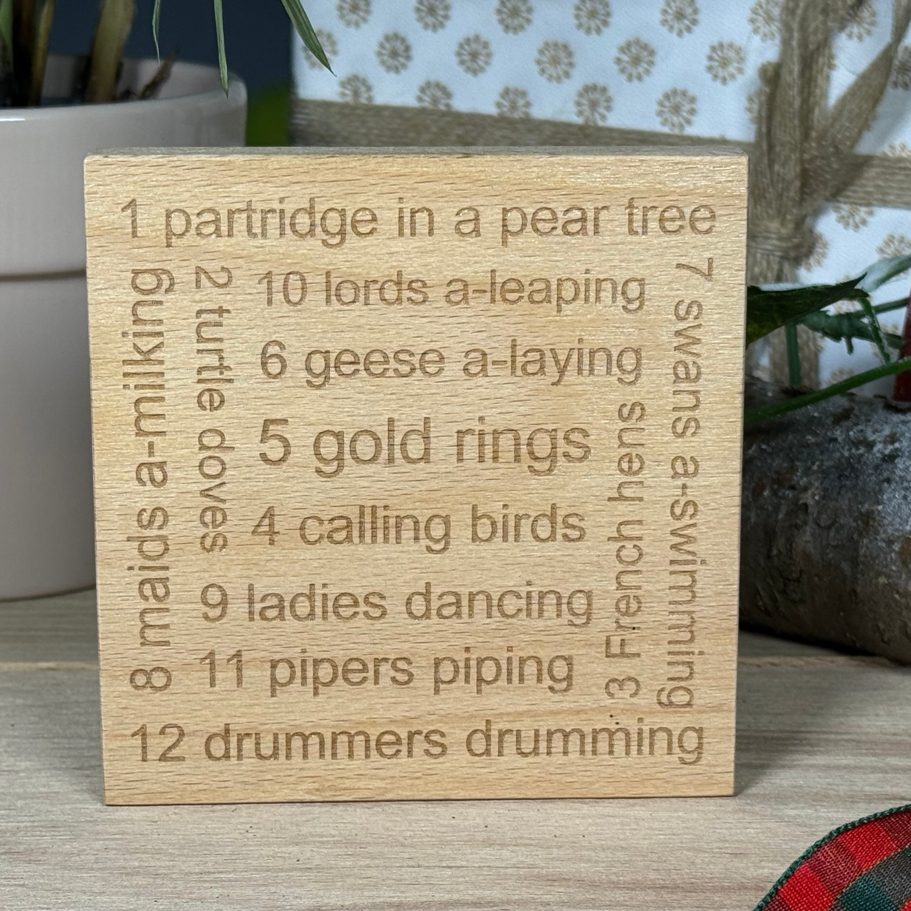 Wooden coaster - 12 twelve days of Christmas