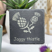 Slate coaster gift - Scottish jaggy thistle