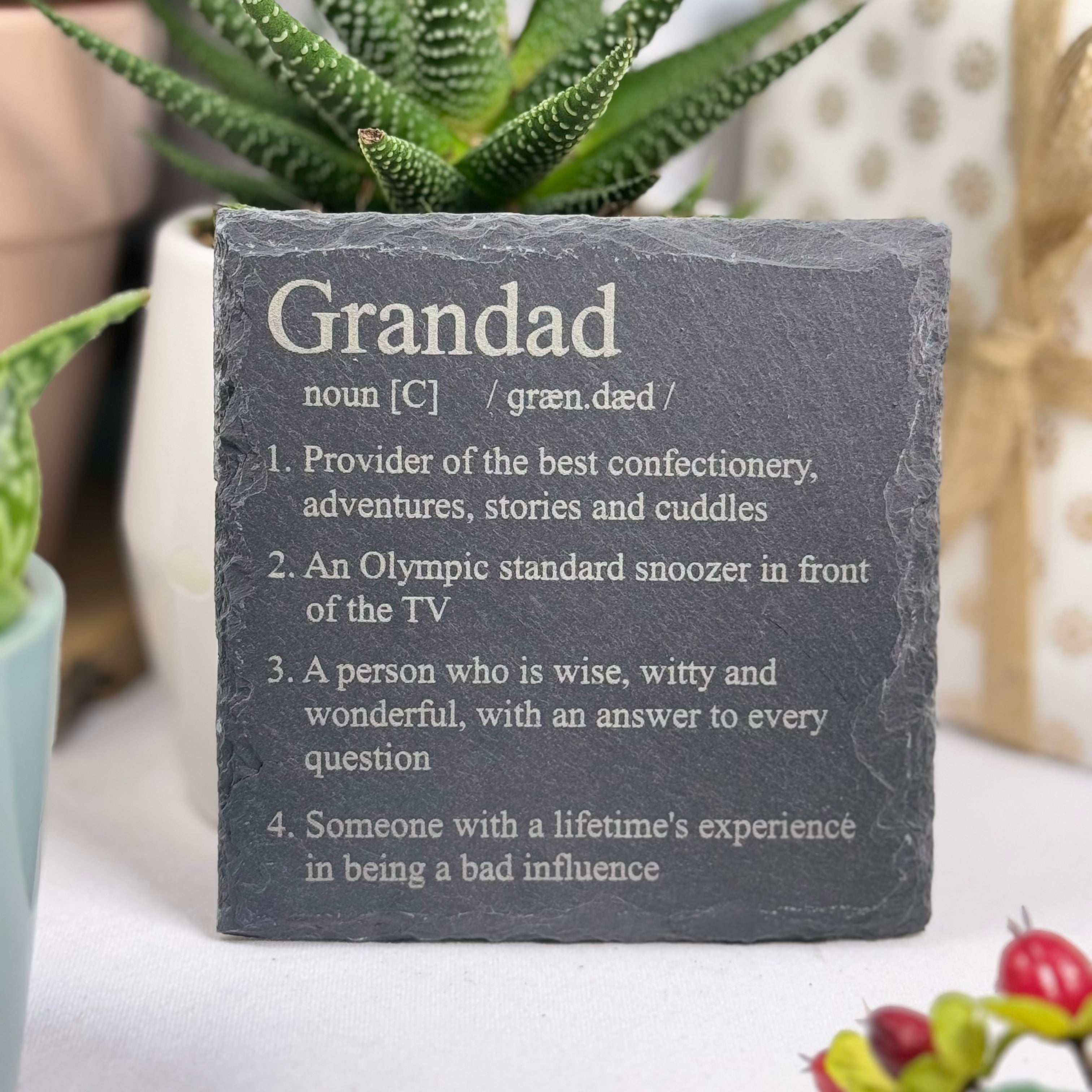 Slate coaster - definition - grandad