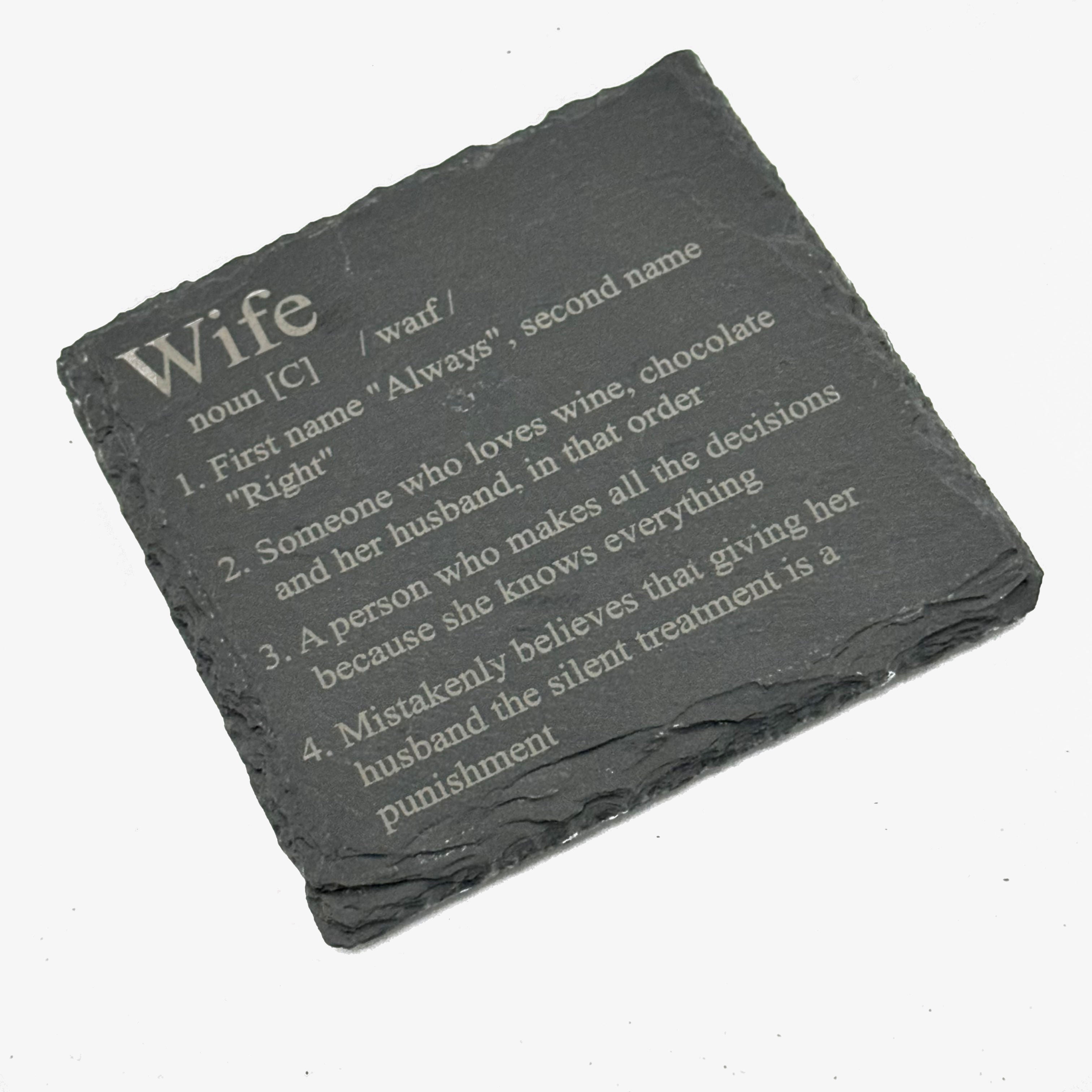 Slate coaster - family definitions - wedding - wife