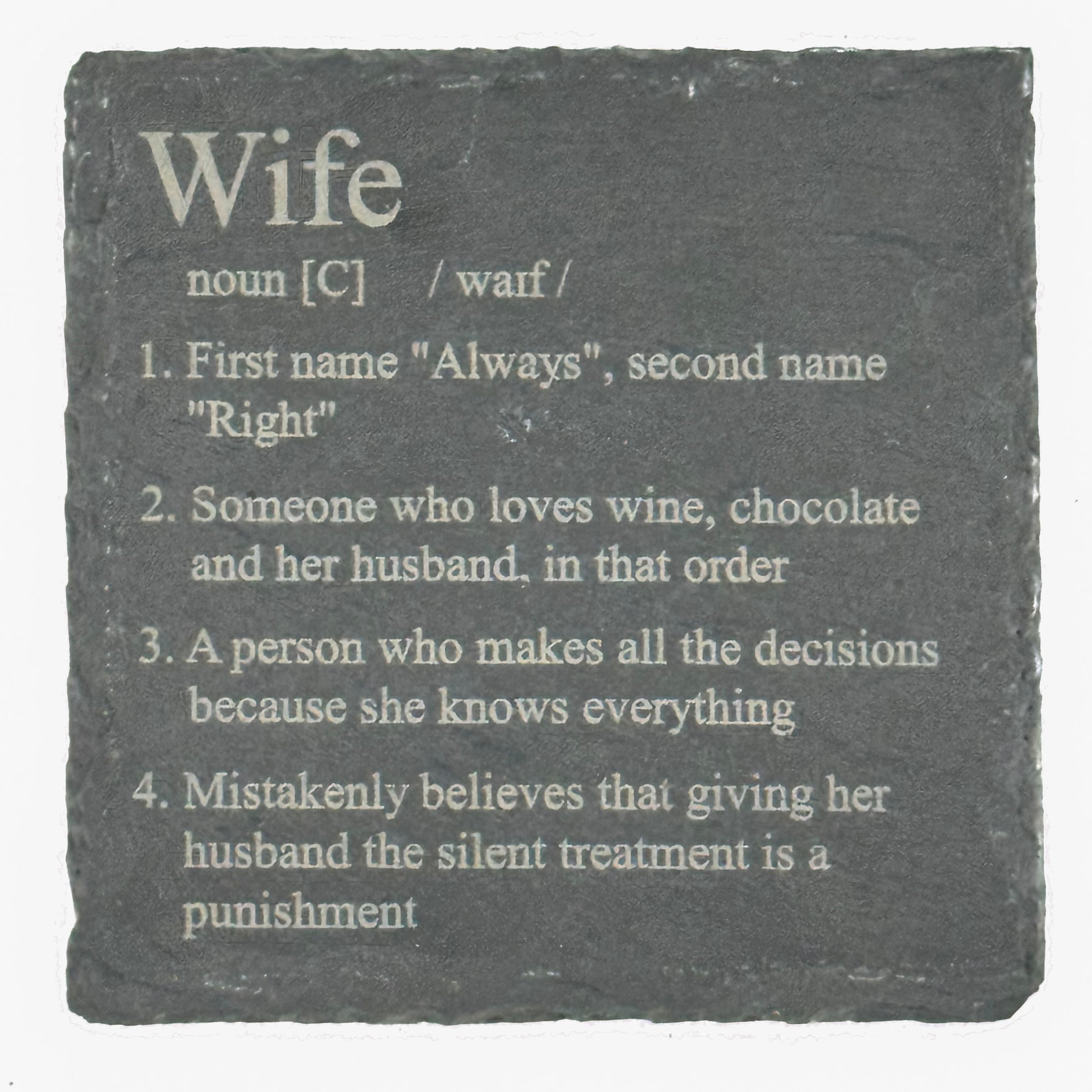 Slate coaster - family definitions - wedding - wife