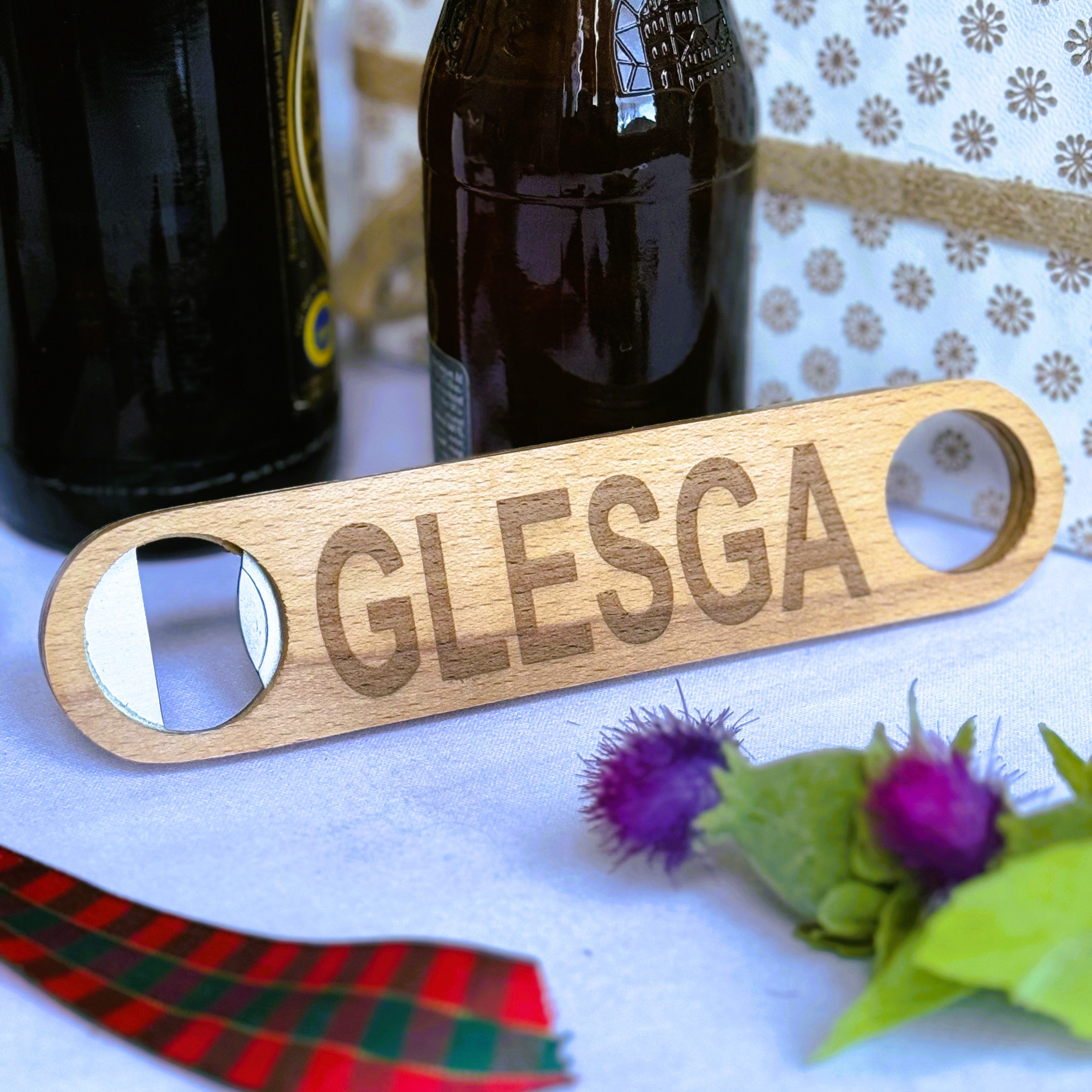 Wooden bottle opener gift - Scottish dialect - Glesga