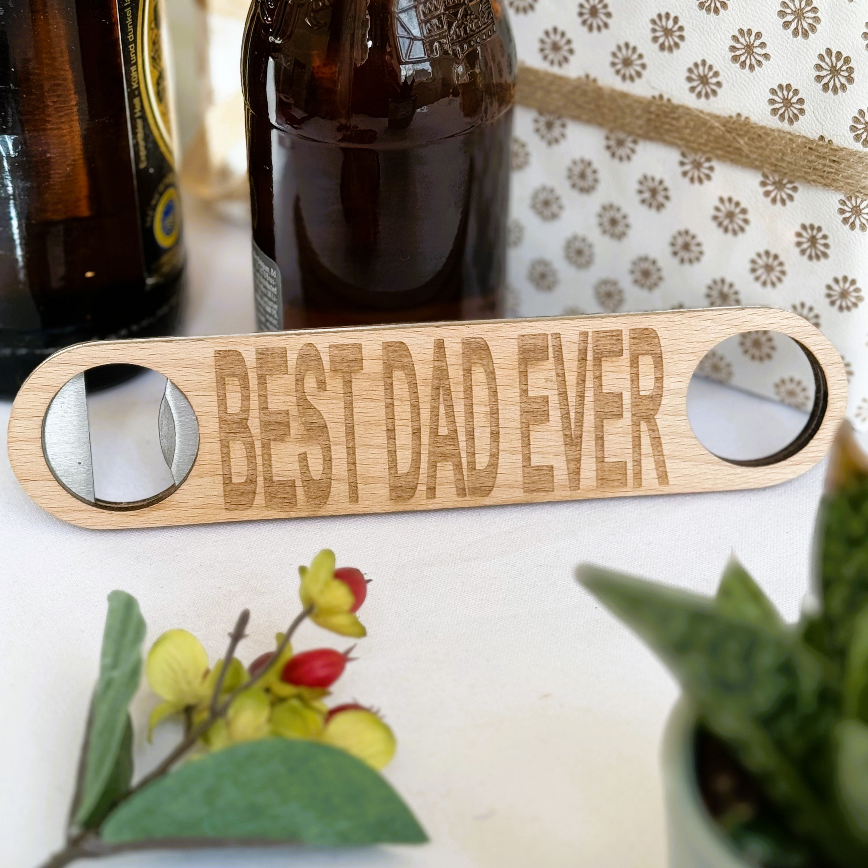 Wooden bottle opener gift for father - best dad ever
