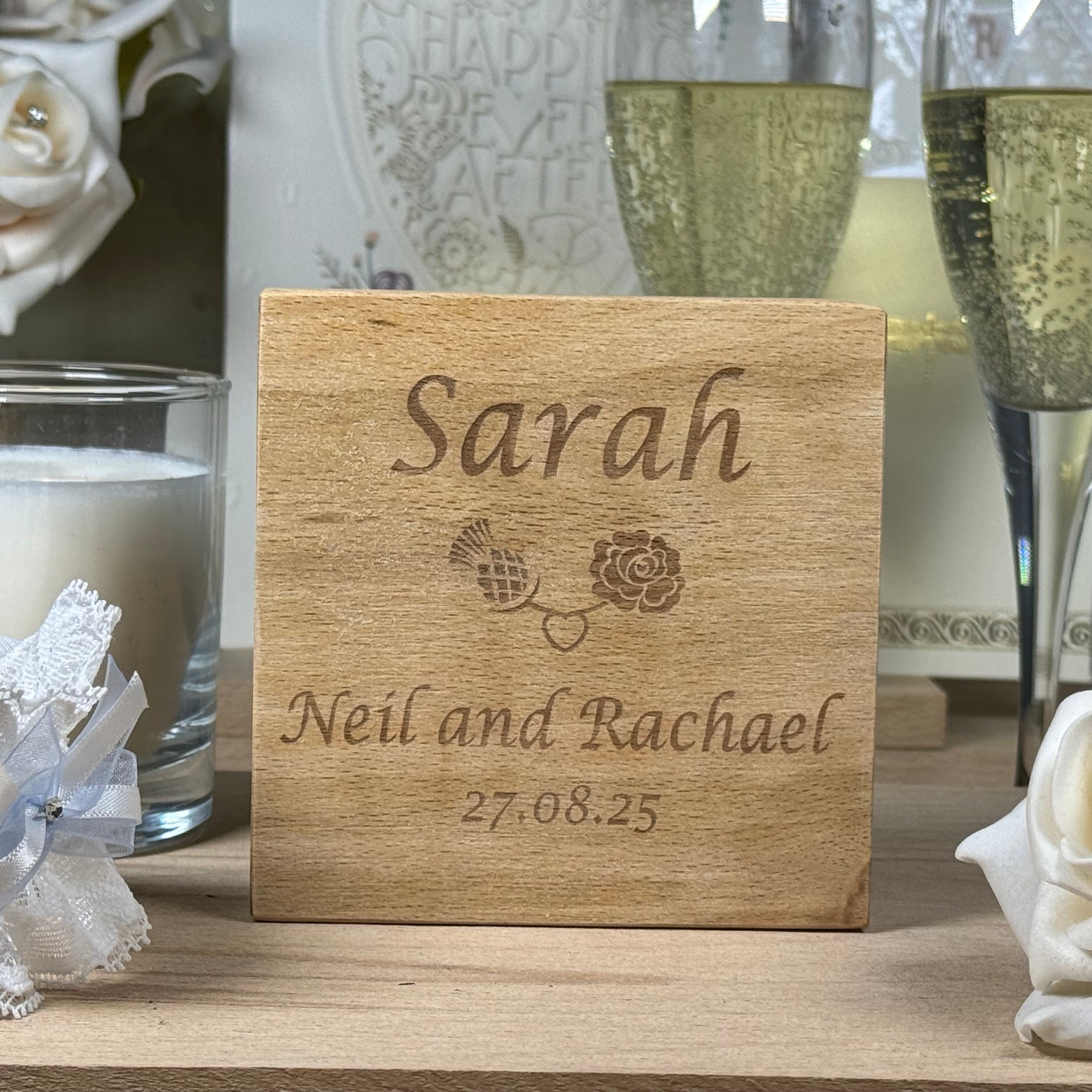 Personalised wedding coaster and place setting - wood
