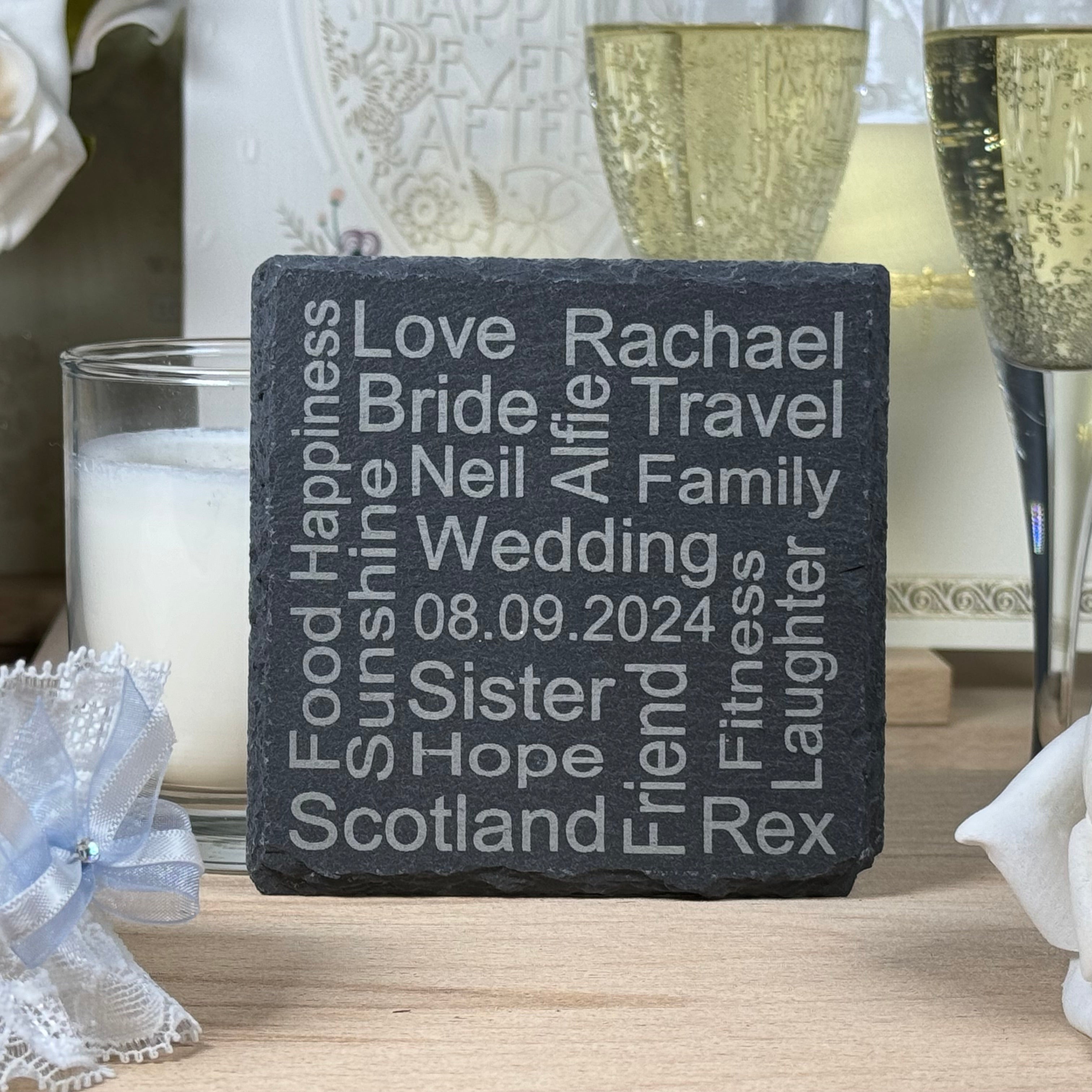 Personalised word map coaster - slate