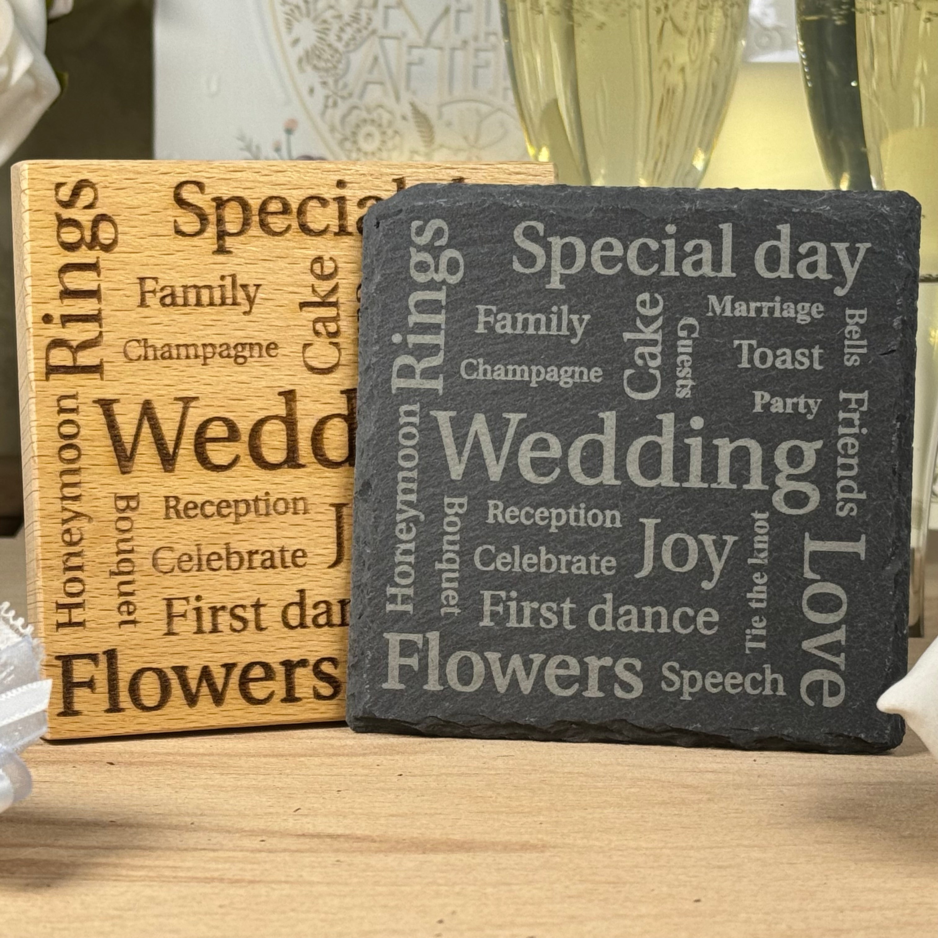 Wedding word map coaster - wood or slate