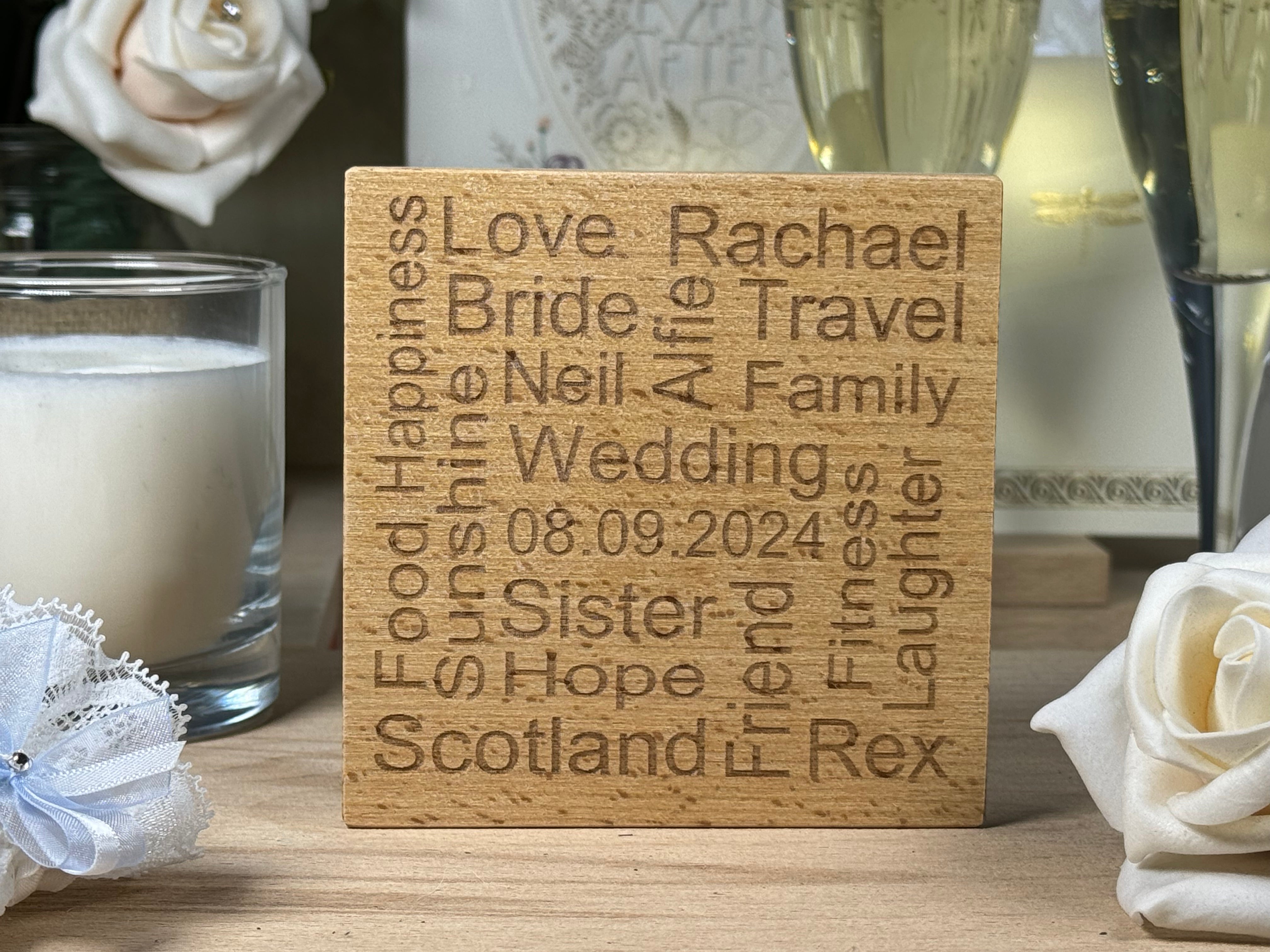 Personalised word map coaster - wood