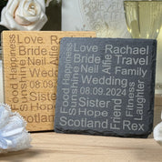 Personalised word map coaster - wood or slate