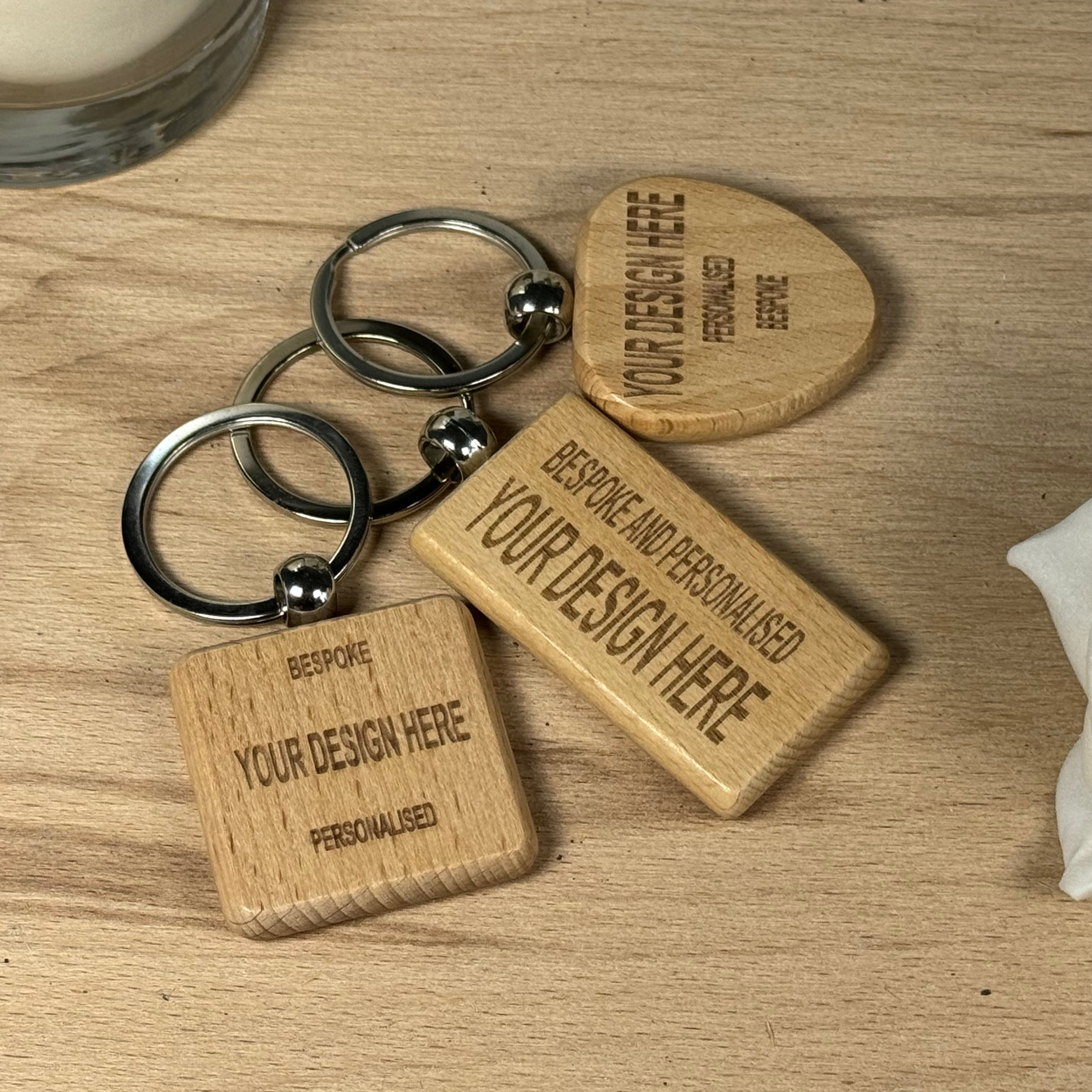 Personalised keyrings - square, rectangular or heart shaped