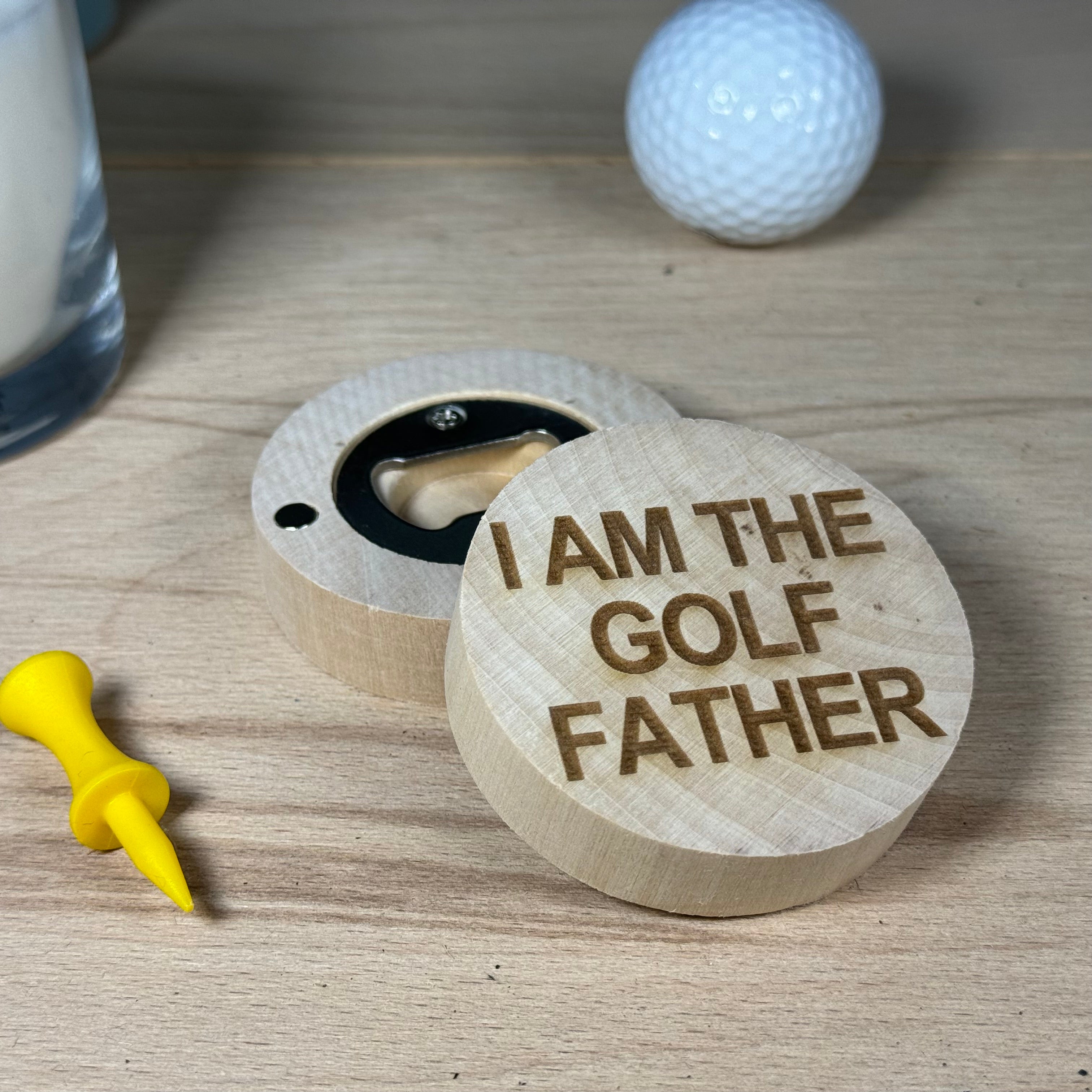 Wooden fridge magnet bottle opener - golf - i am the golf father