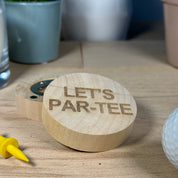 Fridge magnet / wooden bottle opener - golf - let's partee
