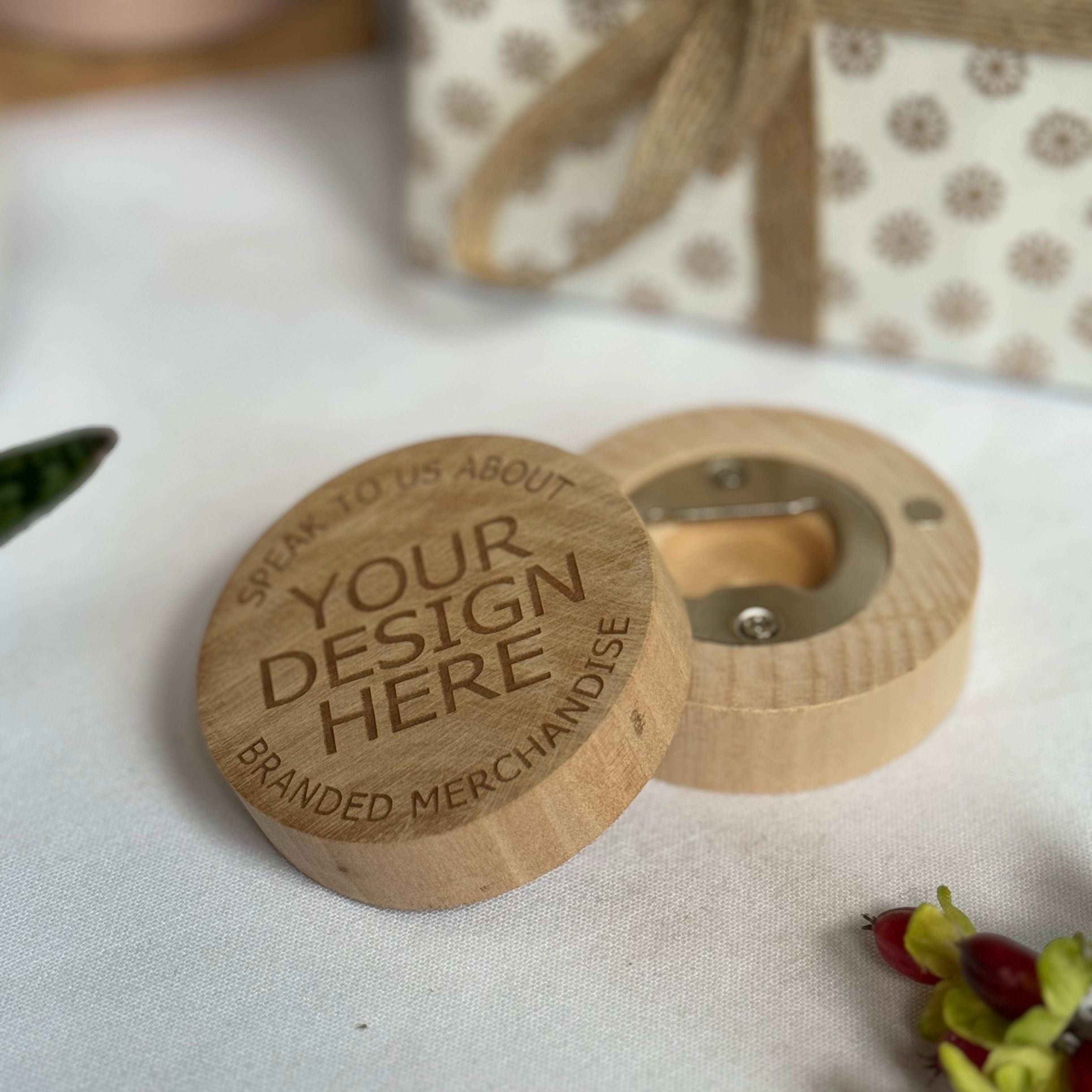 Wooden fridge magnet bottle opener gift - laser engraved with personalised design