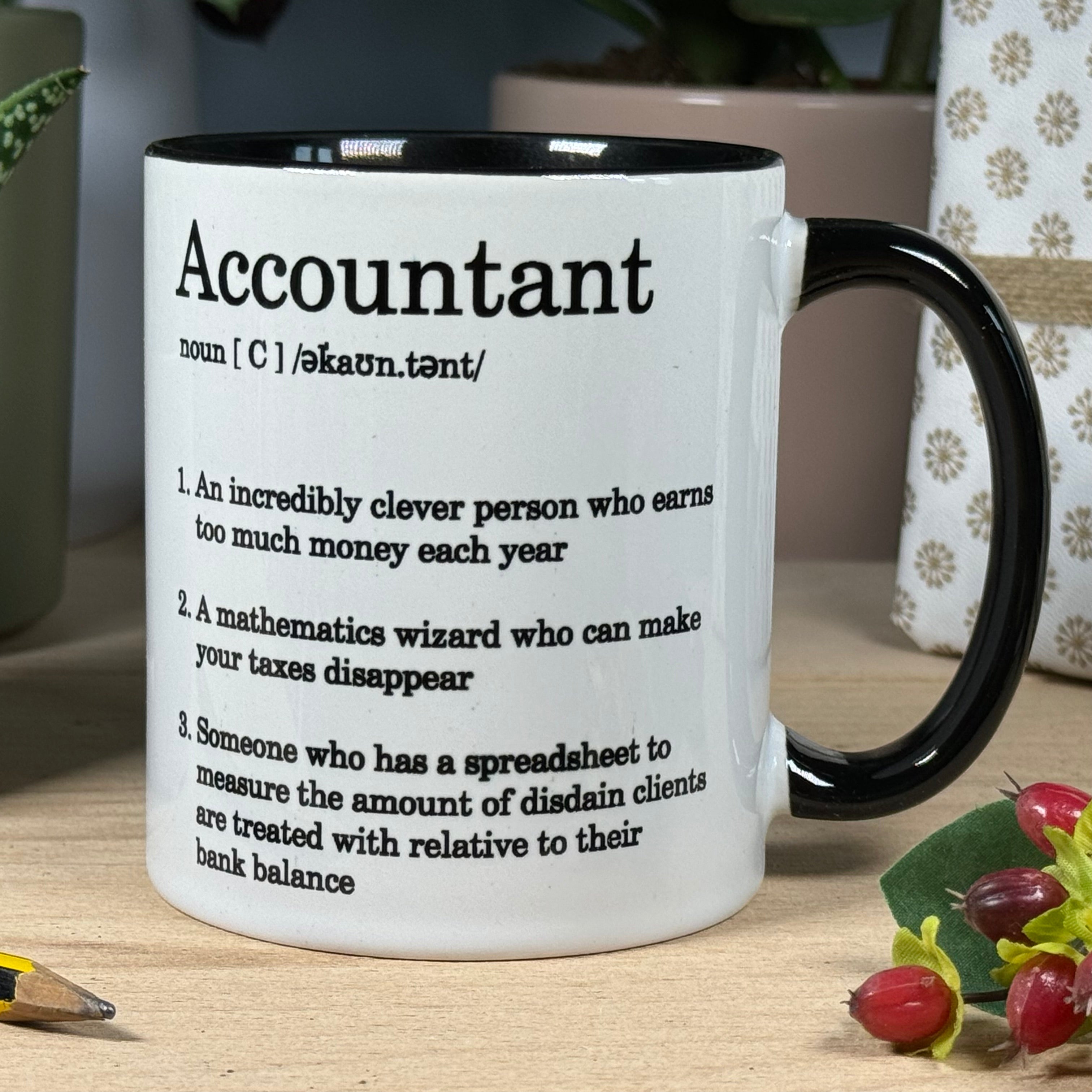 Ceramic mug - white and black - accountant gift