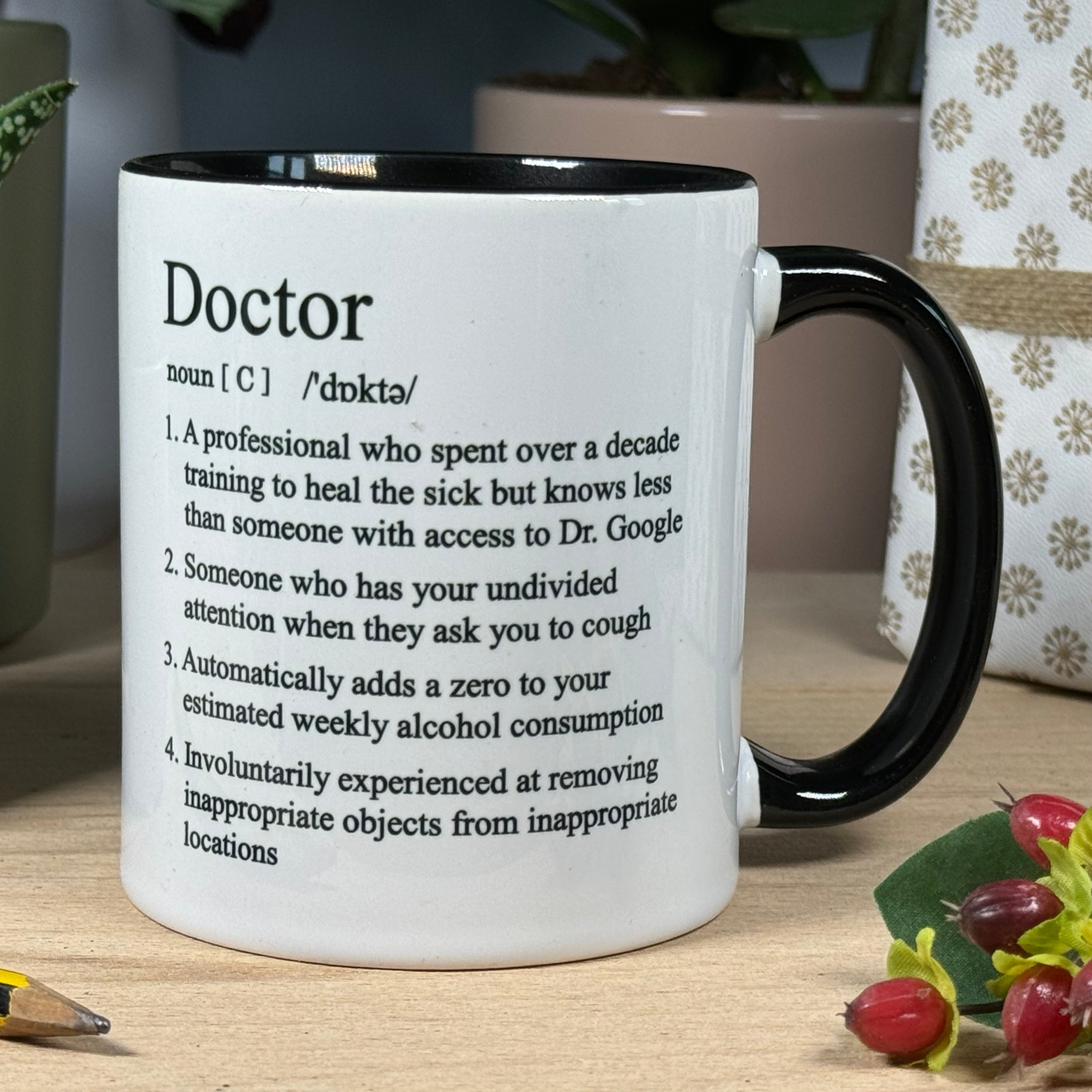 Ceramic mug - white and black - doctor gift