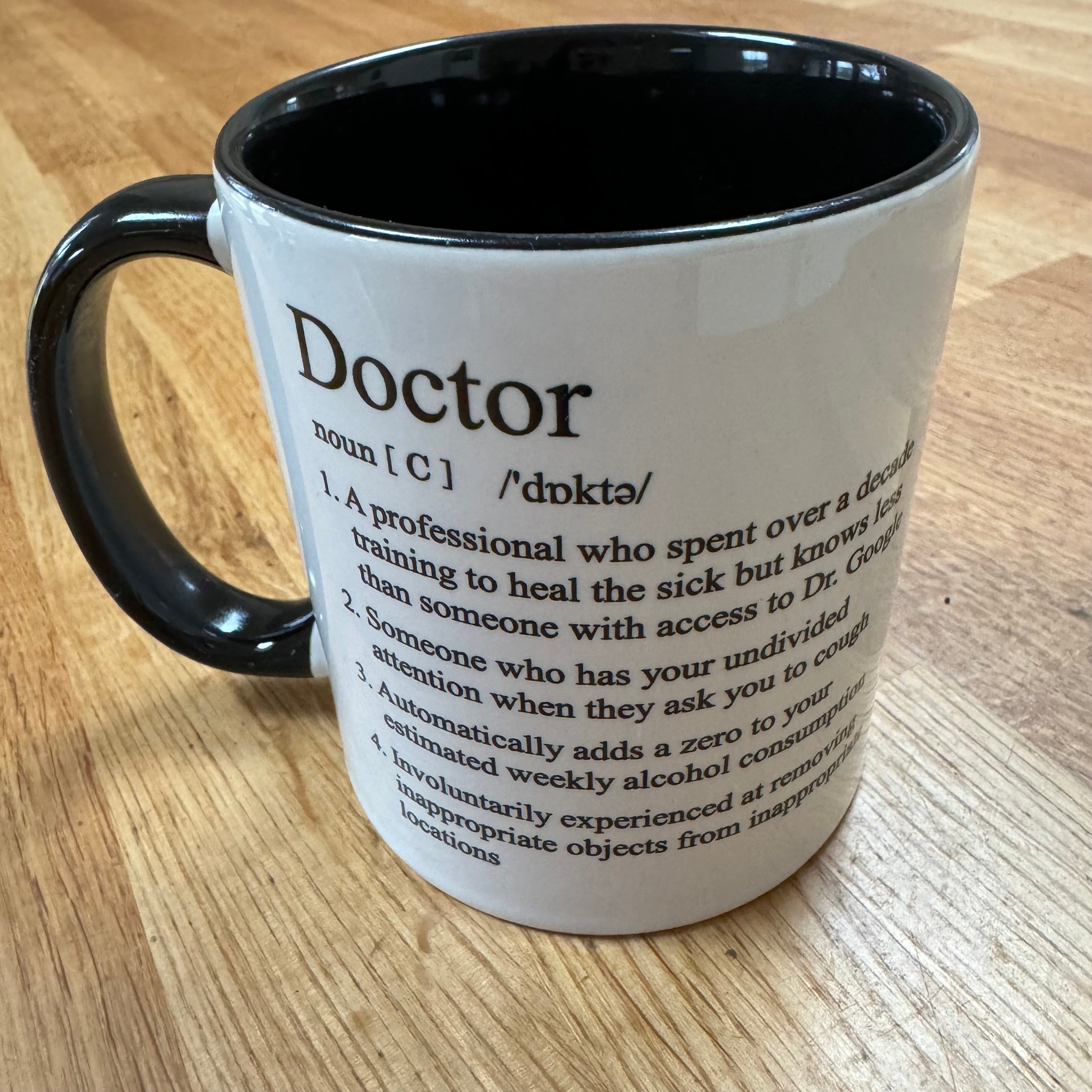 Ceramic mug - white and black - doctor gift