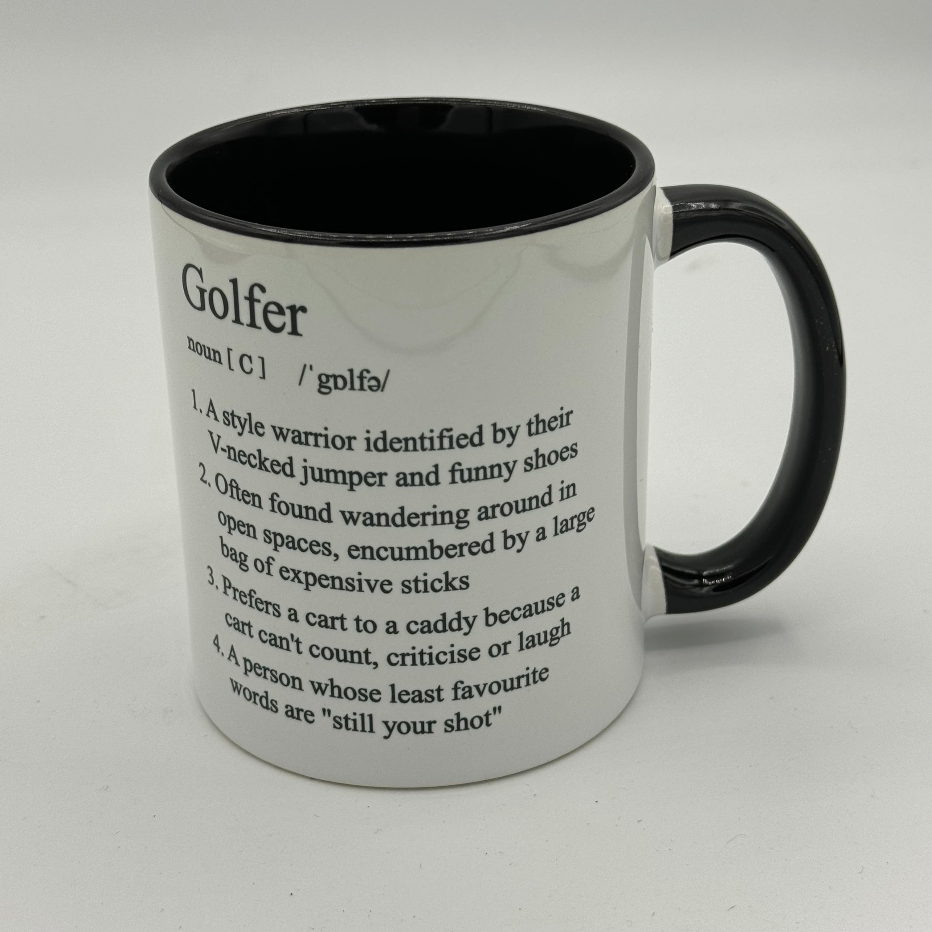 Ceramic mug - white and black - golfer gift