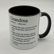 Ceramic mug gift for grandma - white with black interior and handle - grandma defiintion