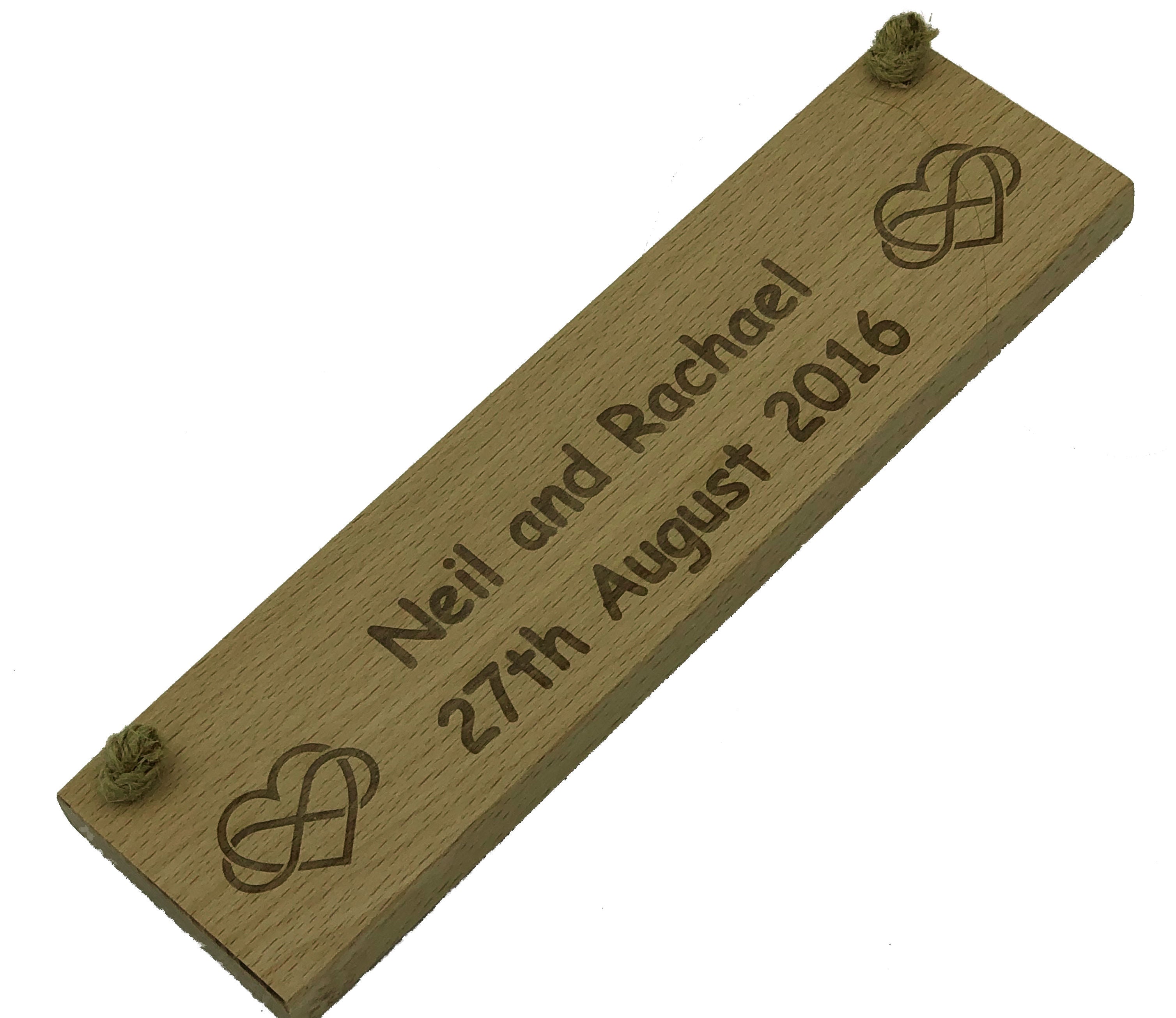 Personalised wedding plaque - names and date with heart infinity symbols