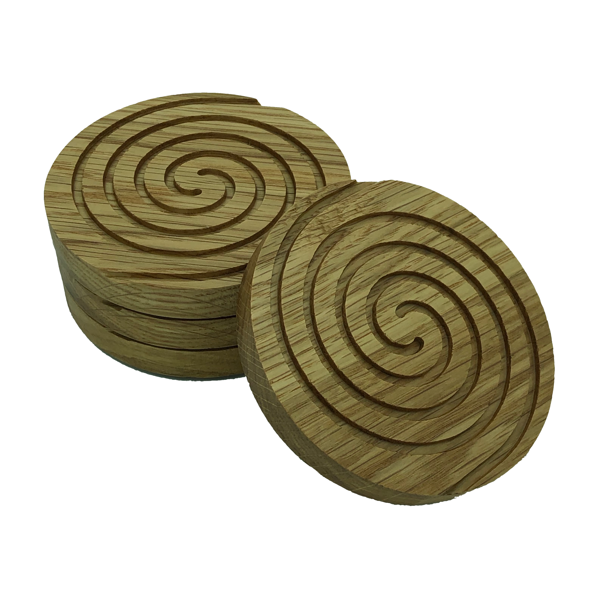 Solid oak round wooden coasters - set of four