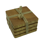 Square wooden douglas fir coasters - packaged with hessian ribbon