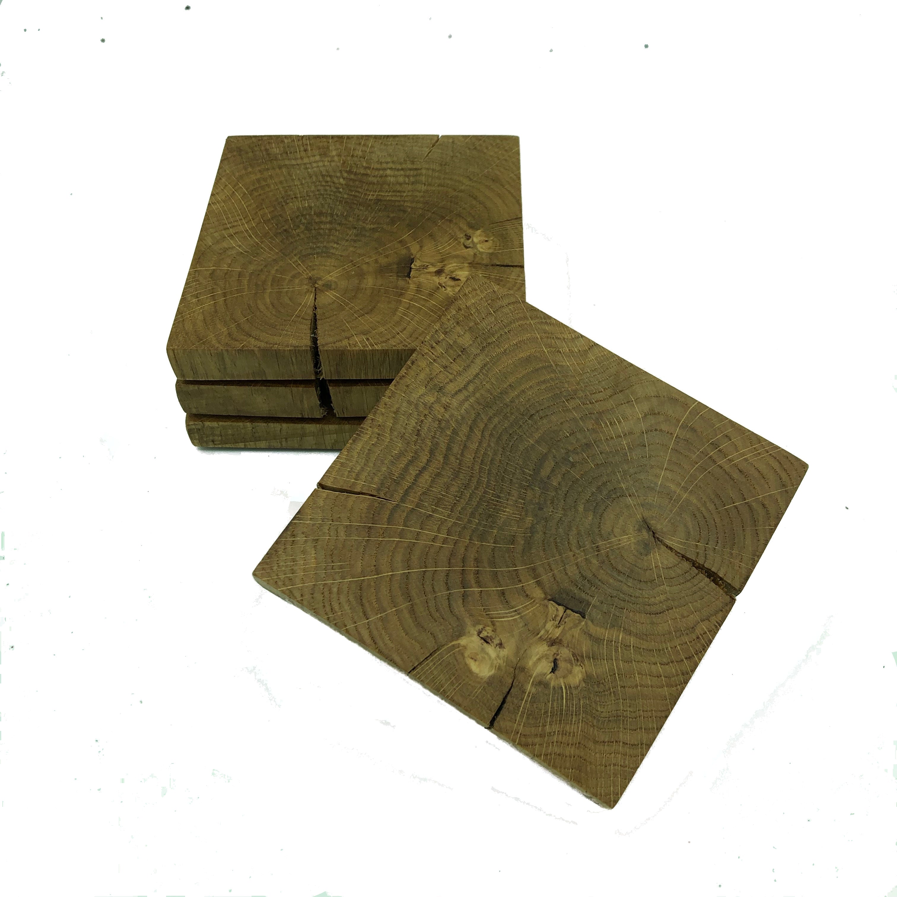 Square wooden rustic oak coasters - set of four