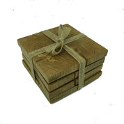 Square wooden rustic oak coasters - packaged with hessian ribbon