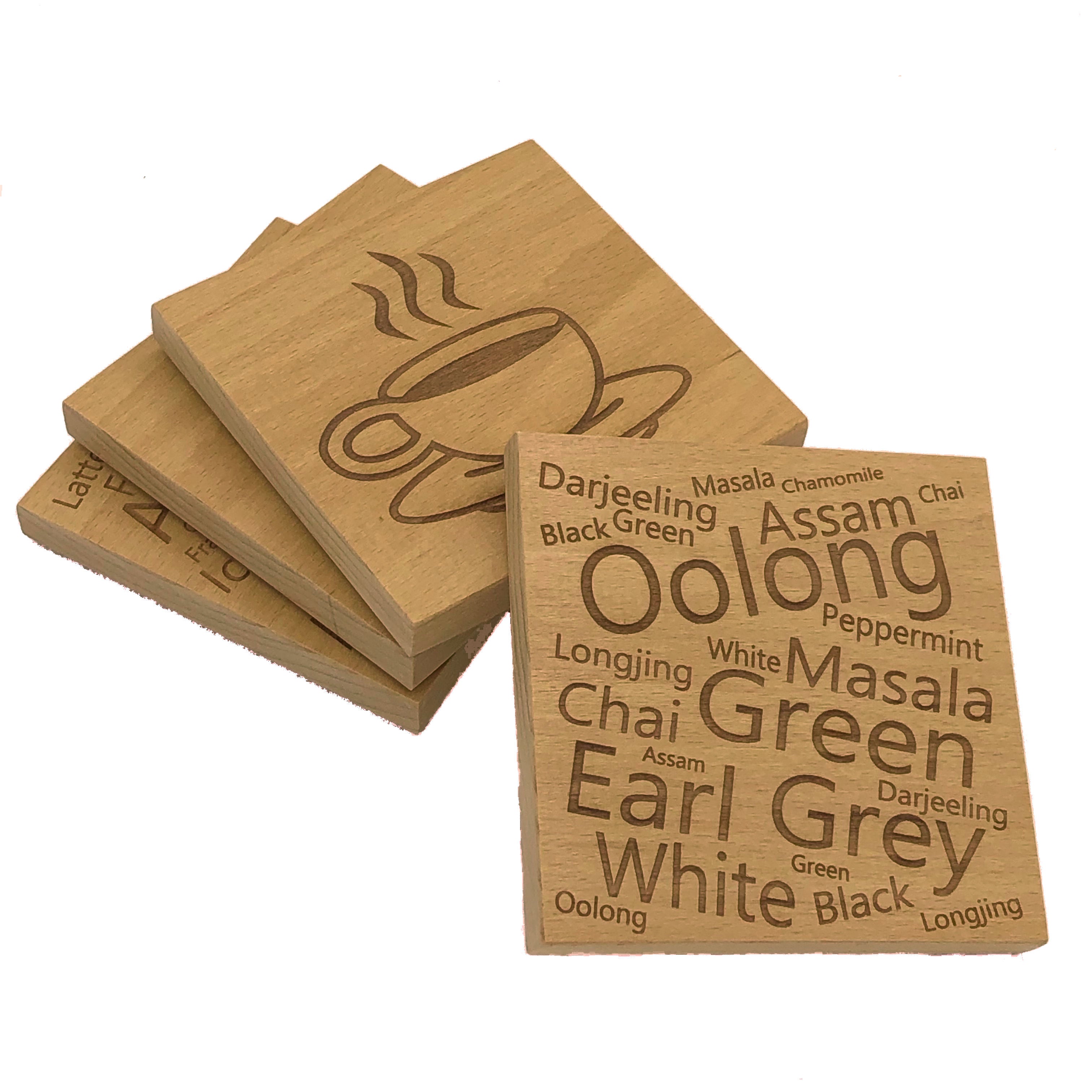 Wooden coaster - coffee varieties