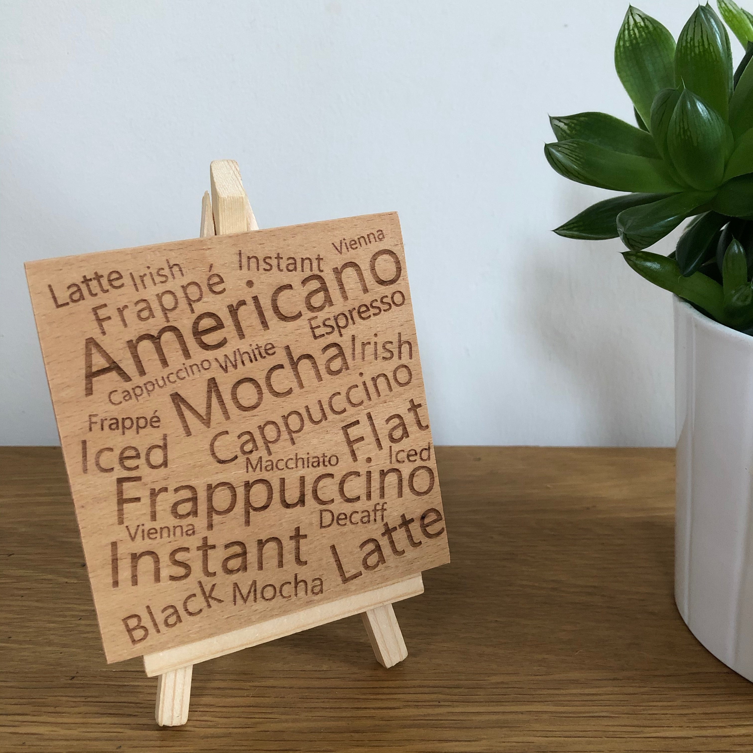 Wooden coaster - coffee varieties