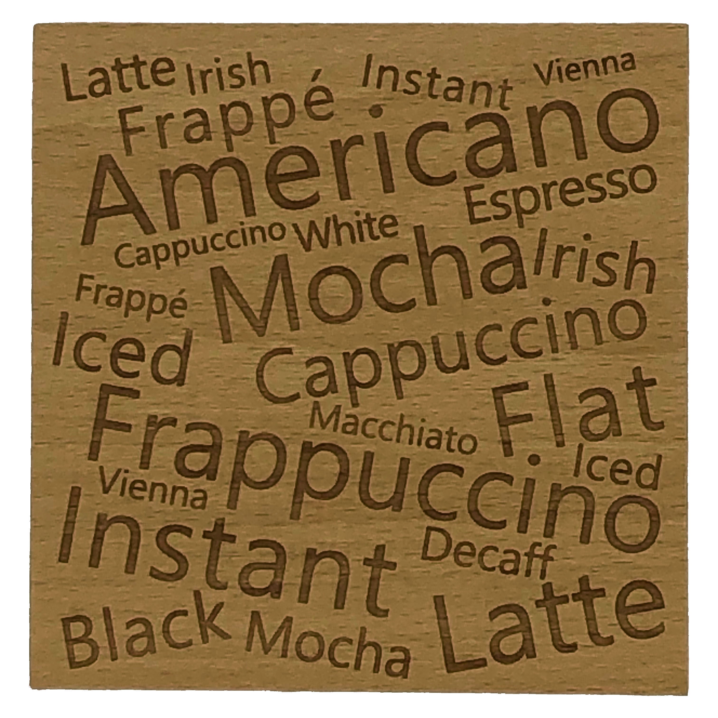 Wooden coaster - coffee varieties
