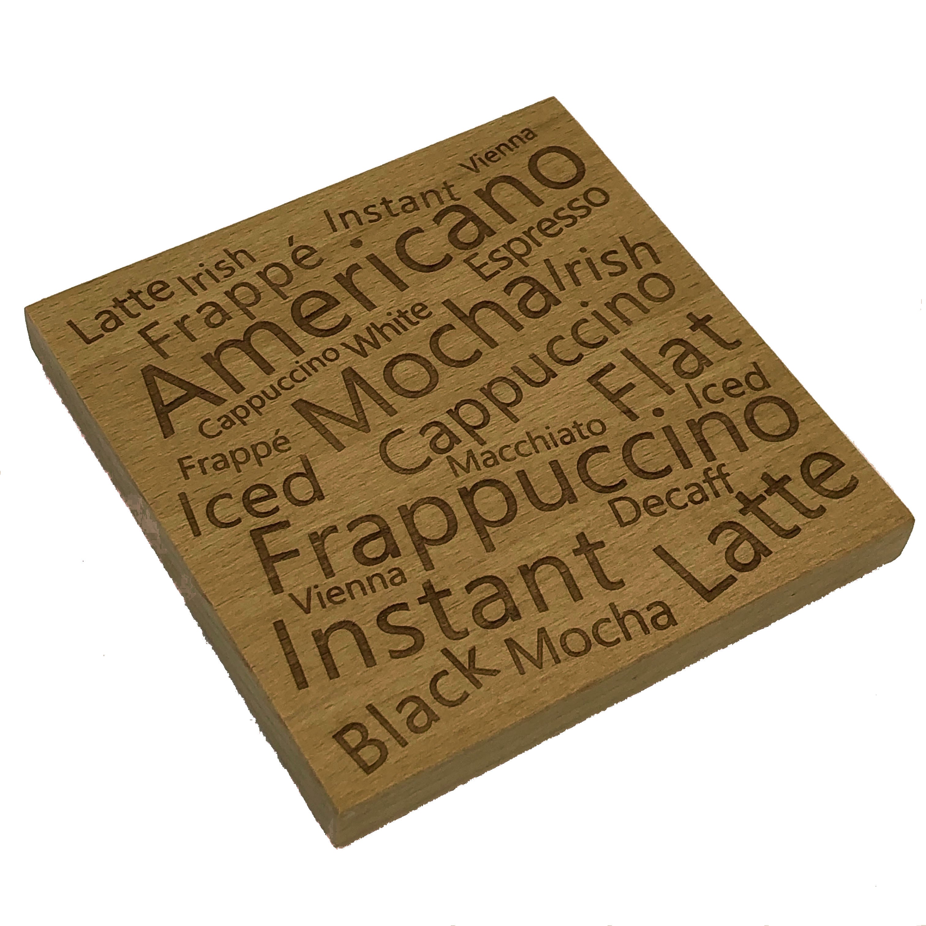 Wooden coaster - coffee varieties
