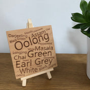 Wooden coaster - tea varieties