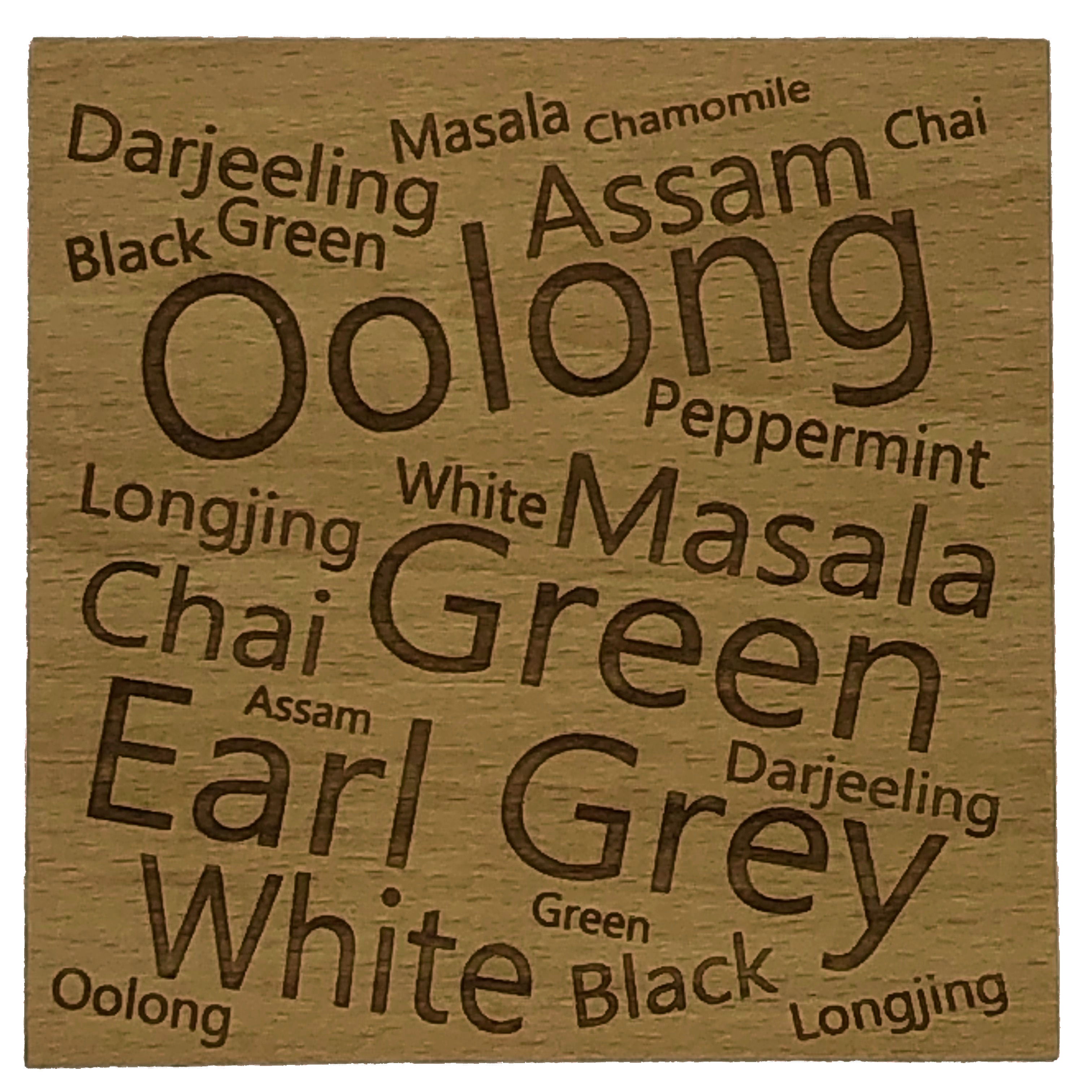 Wooden coaster - tea varieties