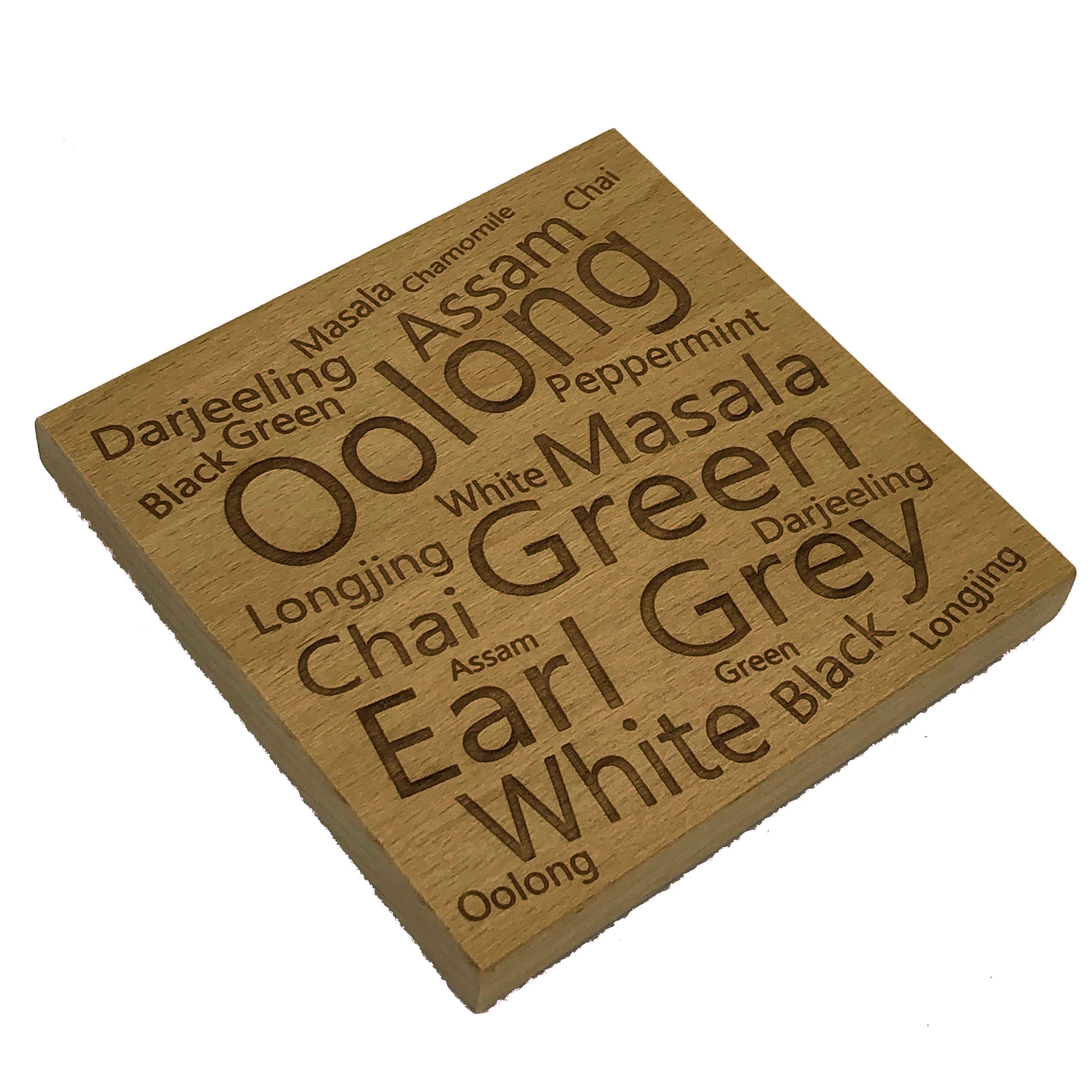 Wooden coaster - tea varieties