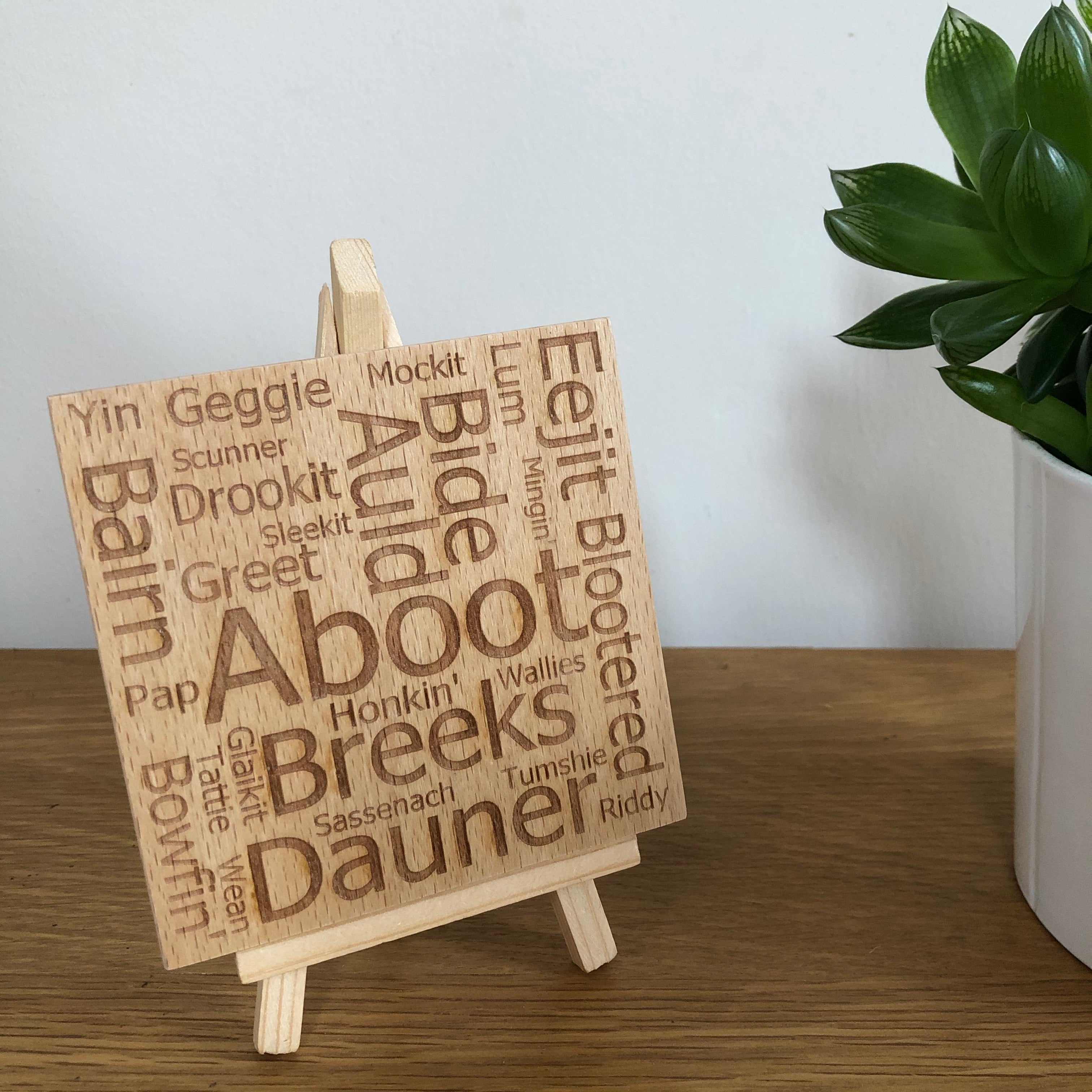 Wooden coasters - Scottish dialect with English translations - set of 4