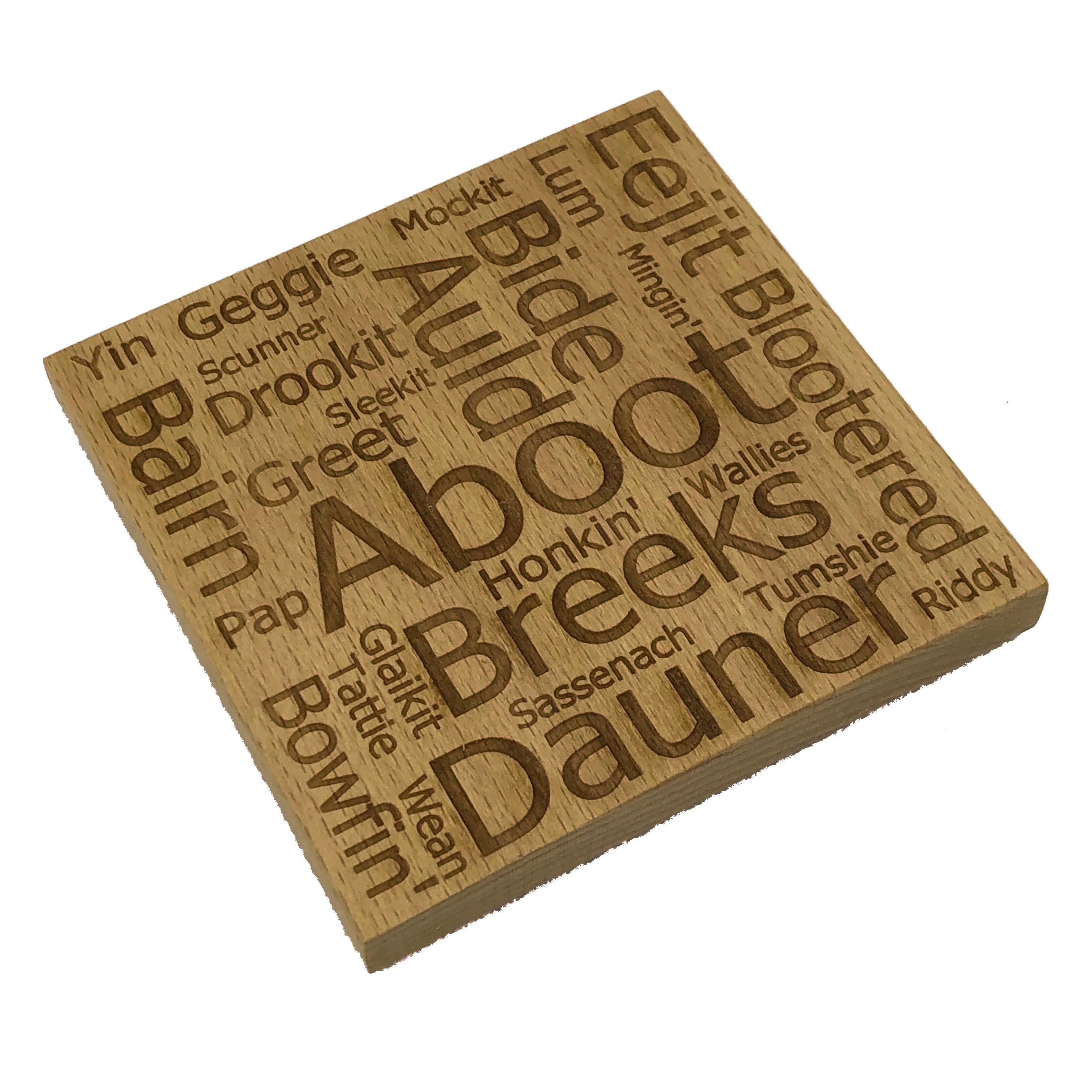 Wooden coasters - Scottish dialect with English translations - set of 4