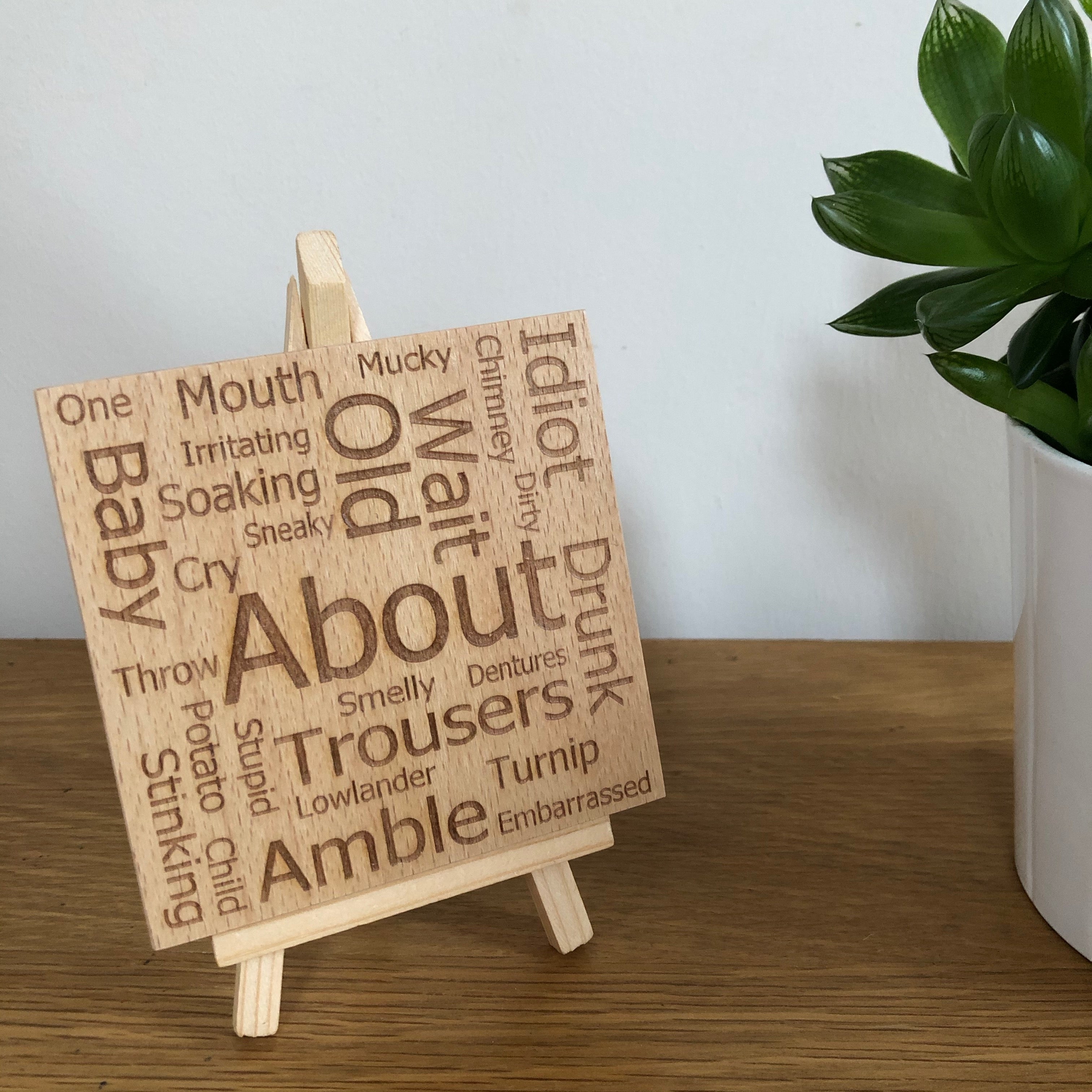 Wooden coasters - Scottish dialect with English translations - set of 4